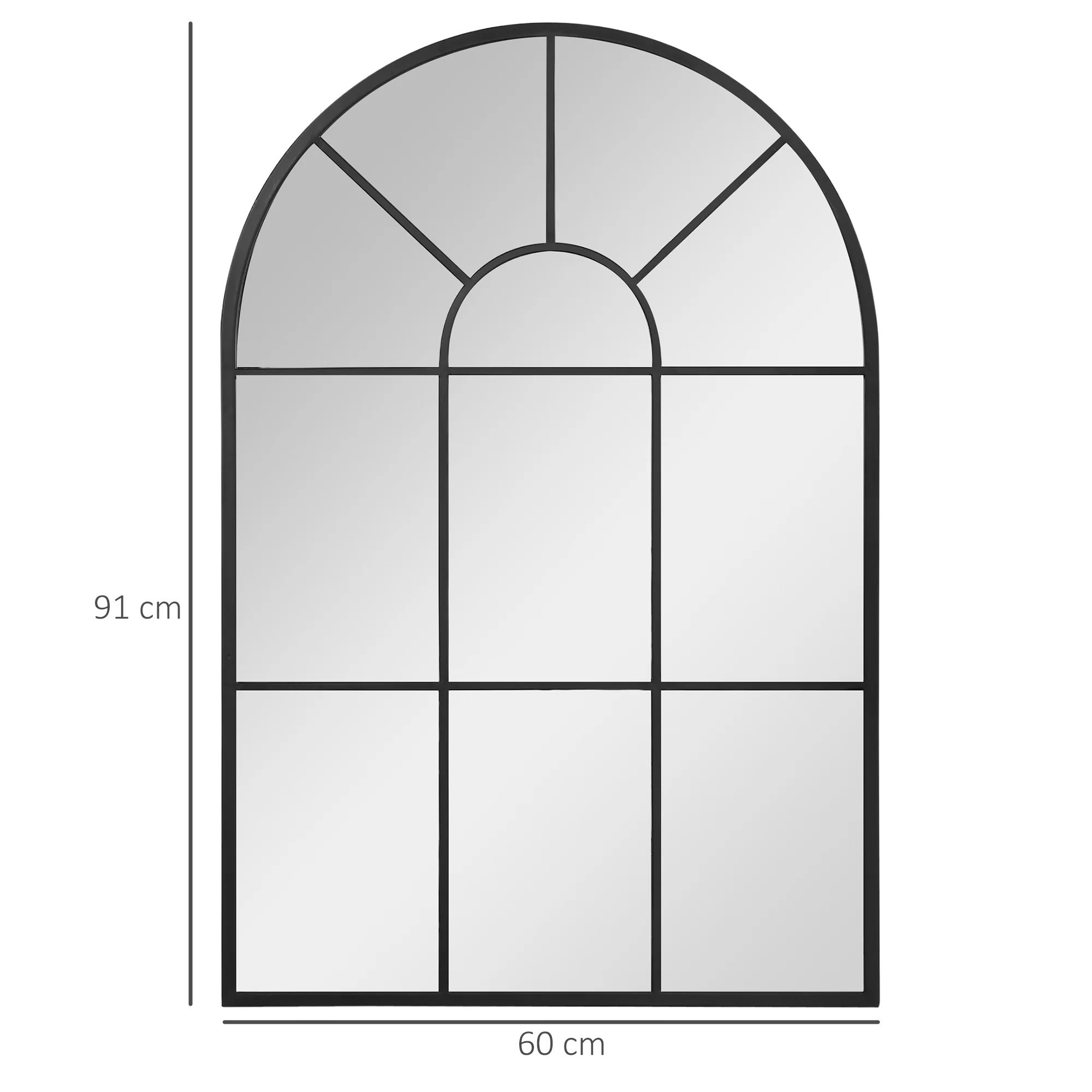 Miroir mural arqué 91 x 60 cm, miroir verrière arche style industriel, miroir de fenêtre arqué avec cadre métallique, pour salon, chambre, couloir, noir - Image 4