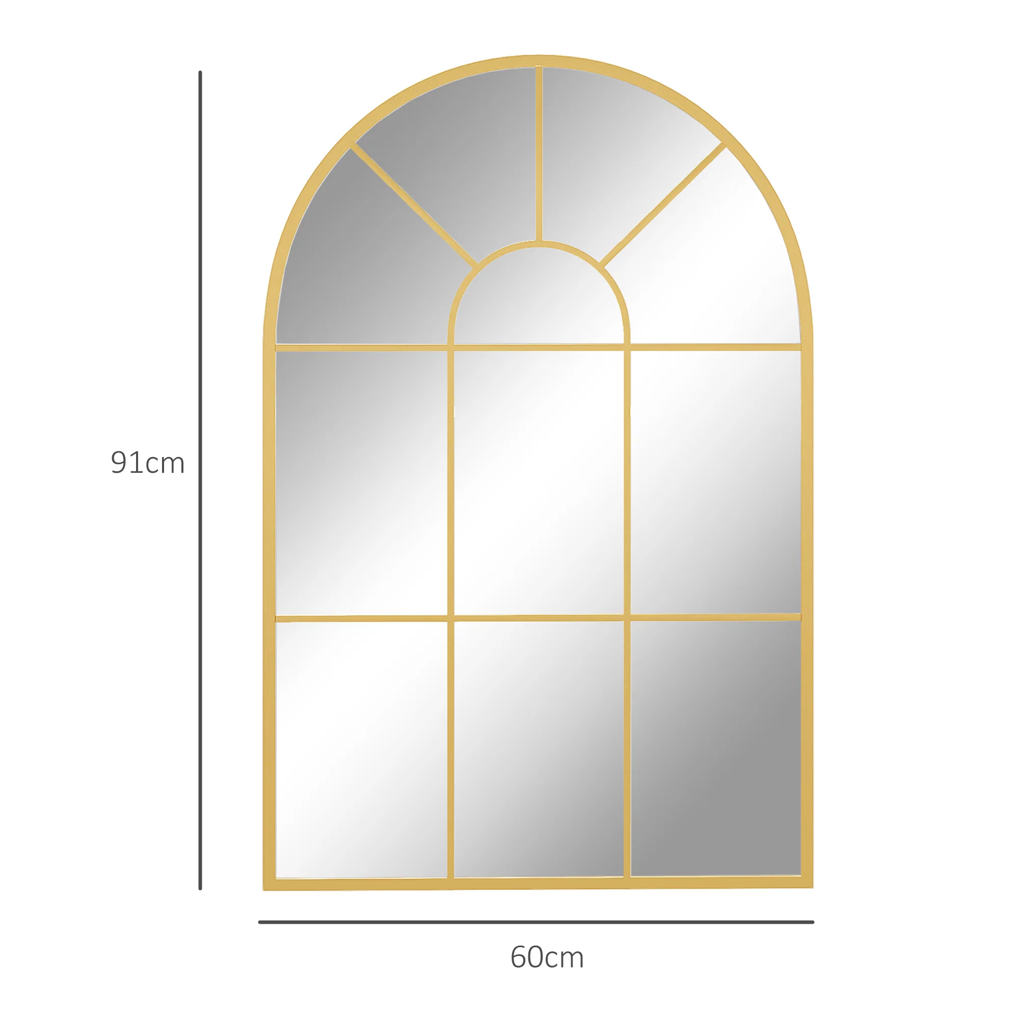 Miroir mural arqué 91 x 60 cm, miroir verrière arche style industriel, miroir de fenêtre arqué avec cadre métallique, pour salon, chambre, couloir, doré - Image 4
