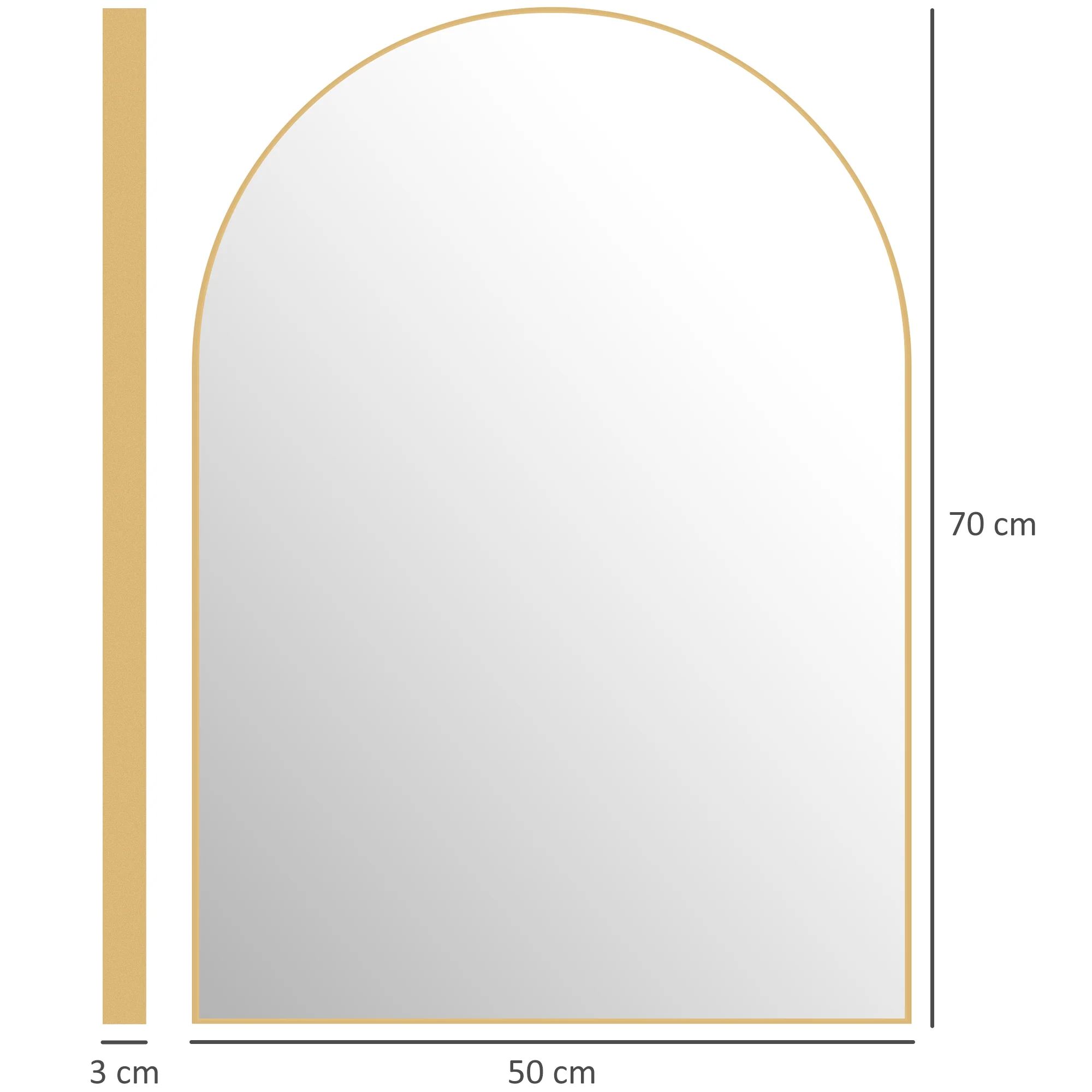 Miroir mural arqué, miroir de salle de bain, 50 x 70 cm, haute définition, avec cadre en alliage d'aluminium, pour chambre, salon, entrée, or - Image 4