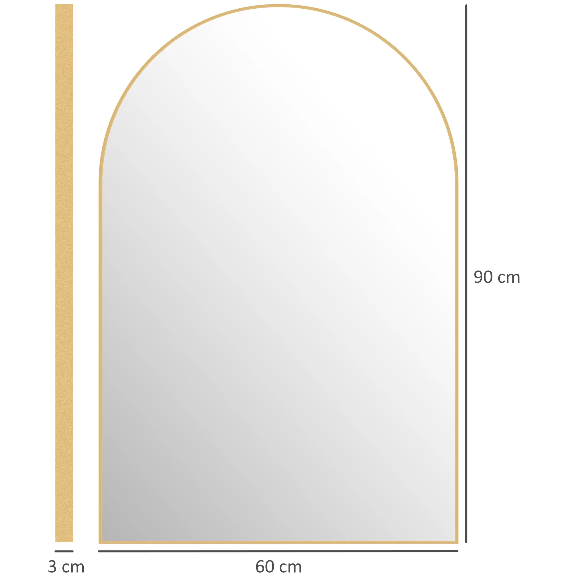 Miroir mural arqué, miroir de salle de bain, 60 x 90 cm, haute définition, avec cadre en alliage d'aluminium, pour chambre, salon, entrée, or - Image 4