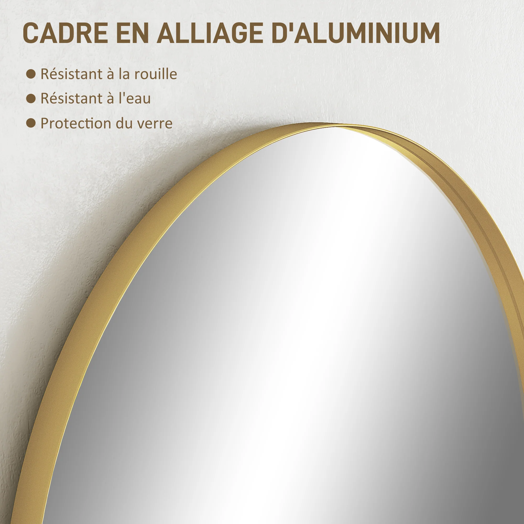 Miroir mural arqué, miroir de salle de bain, 60 x 90 cm, haute définition, avec cadre en alliage d'aluminium, pour chambre, salon, entrée, or - Image 5