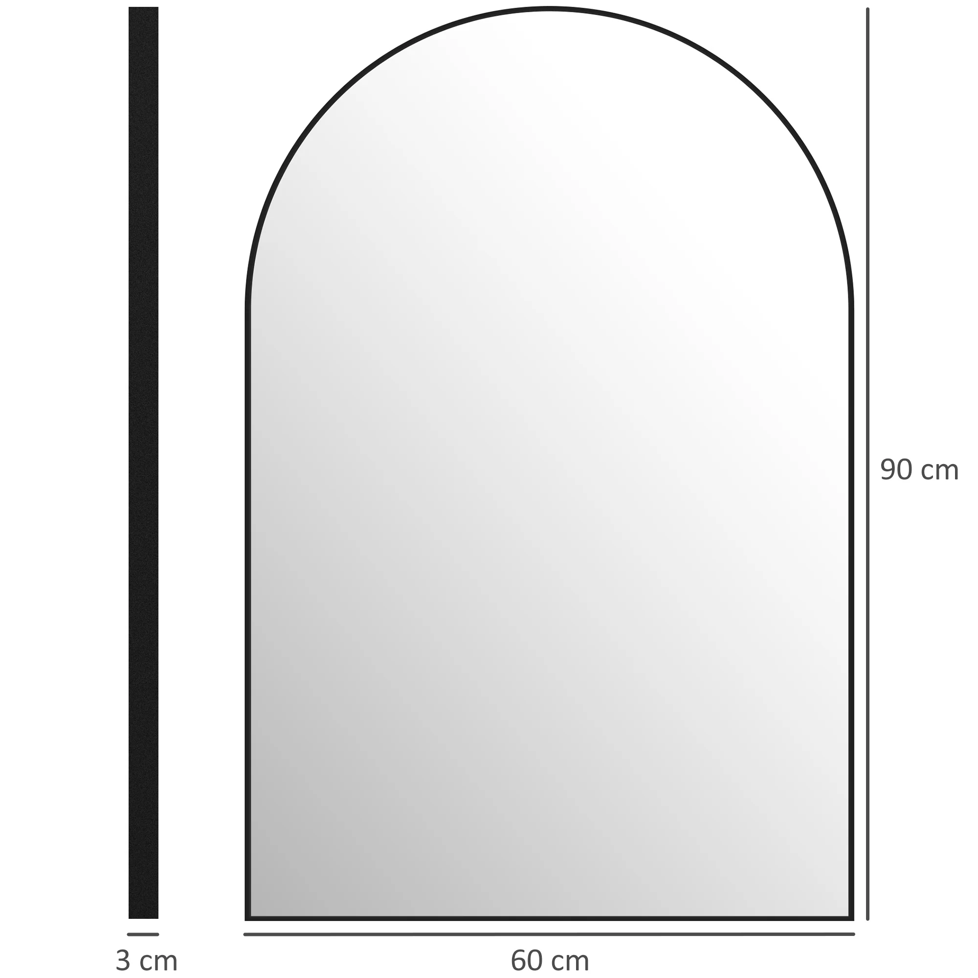 Miroir mural arqué, miroir de salle de bain, 60 x 90 cm, haute définition, avec cadre en alliage d'aluminium, pour chambre, salon, entrée, noir - Image 4