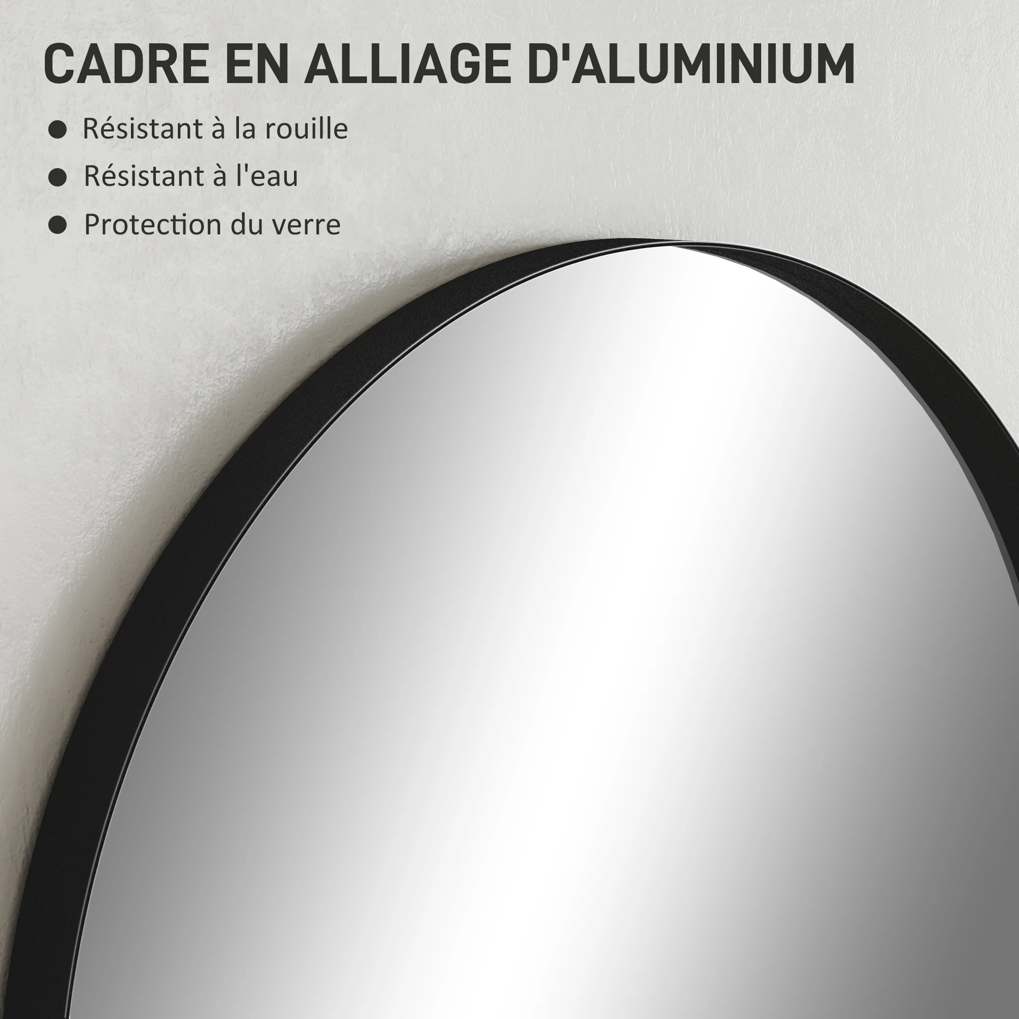 Miroir mural arqué, miroir de salle de bain, 60 x 90 cm, haute définition, avec cadre en alliage d'aluminium, pour chambre, salon, entrée, noir - Image 5