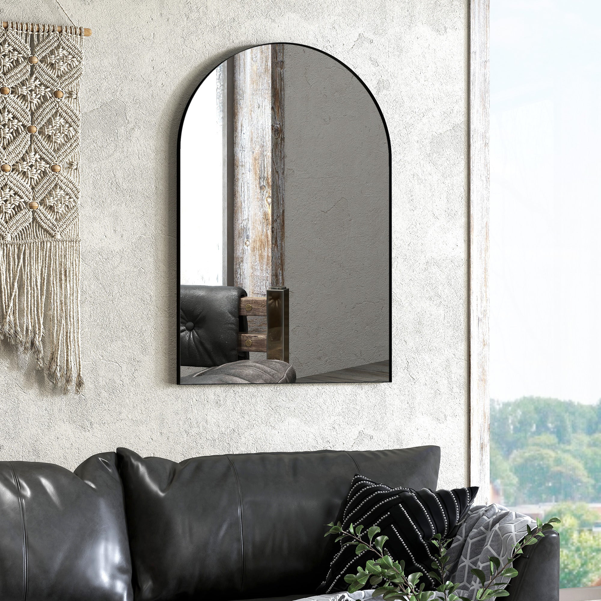 Miroir mural arqué, miroir de salle de bain, 60 x 90 cm, haute définition, avec cadre en alliage d'aluminium, pour chambre, salon, entrée, noir - Image 9