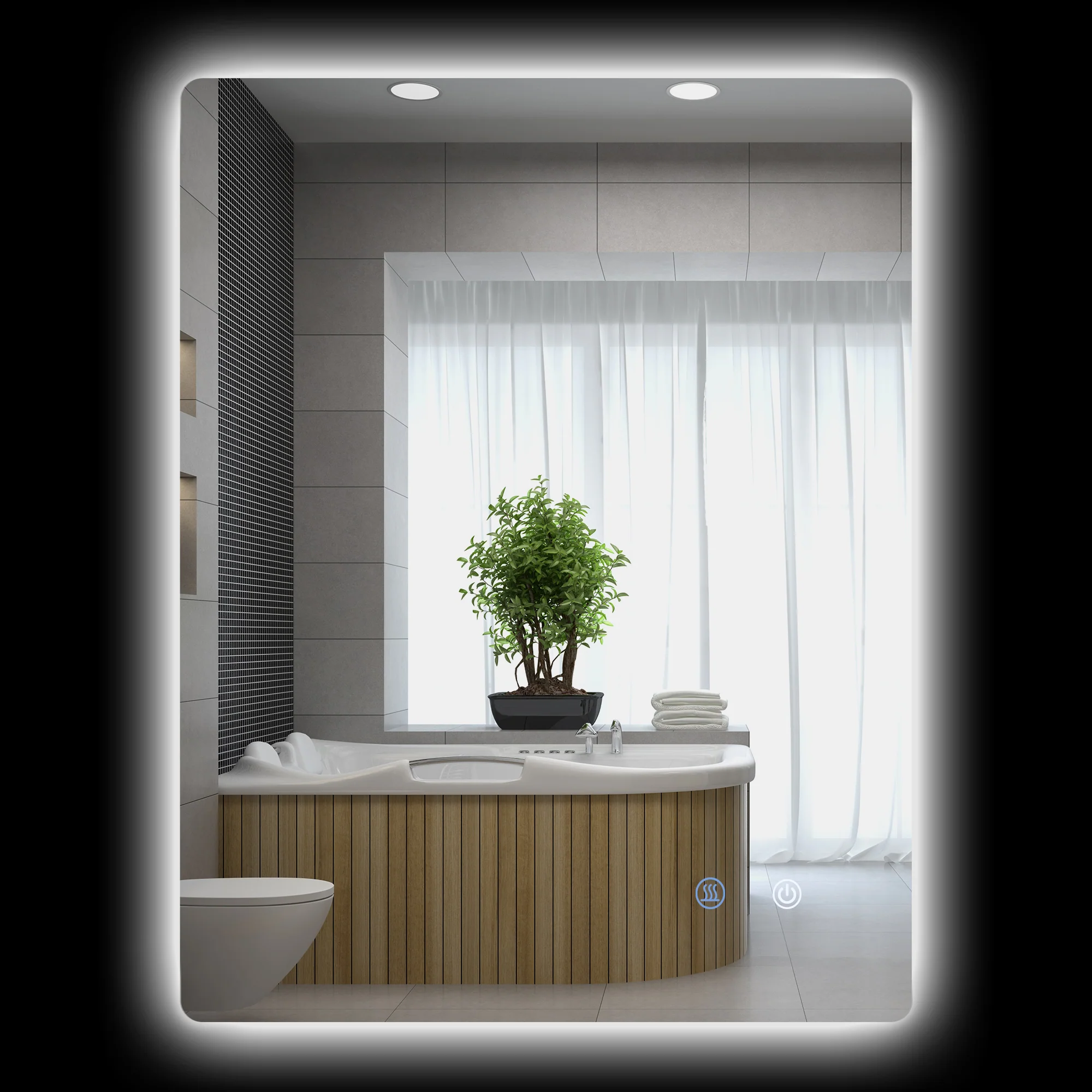 Miroir rectangulaire mural lumineux LED de salle de bain - 80 x 60 cm - 3 couleurs, luminosité réglable interrupteur tactile système antibuée blanc transparent - Image 11