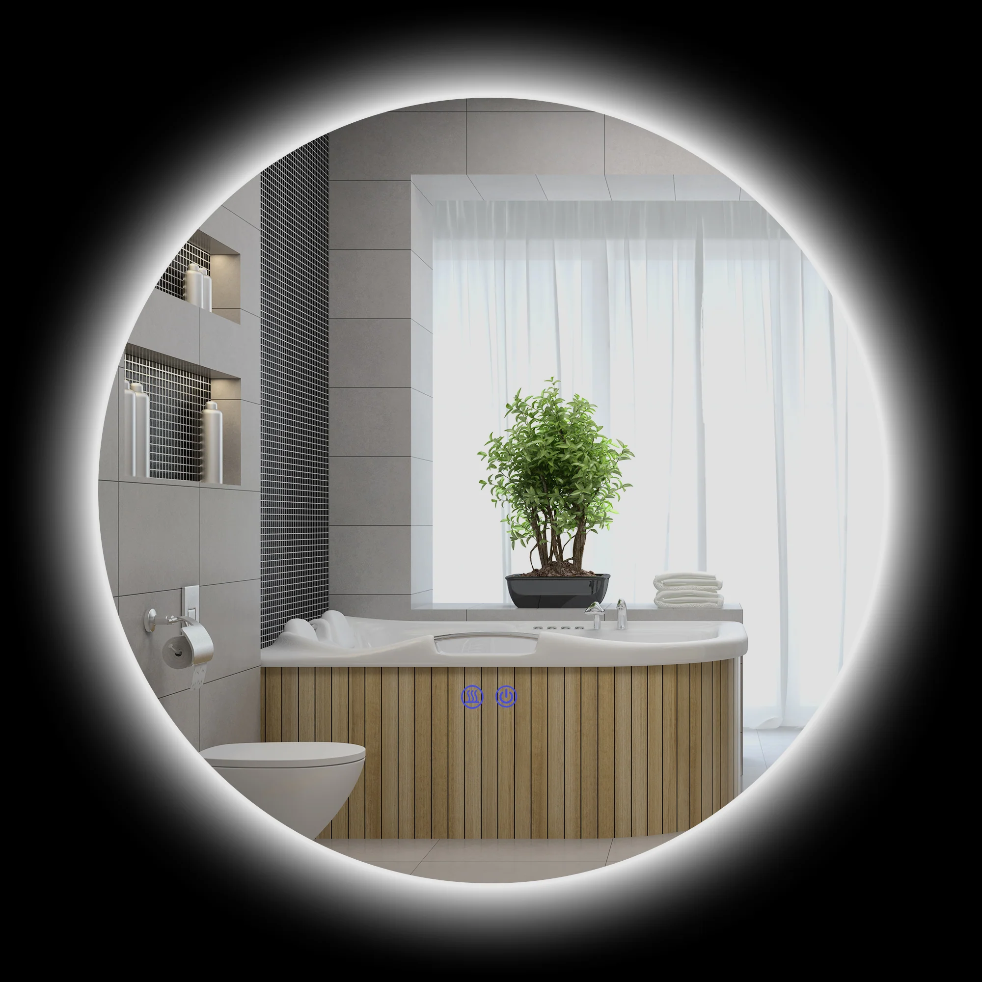 Miroir rond lumineux LED miroir mural de salle de bain 60 cm avec éclairage interrupteur tactile système antibuée luminosité réglable 29 W blanc et argent - Image 11