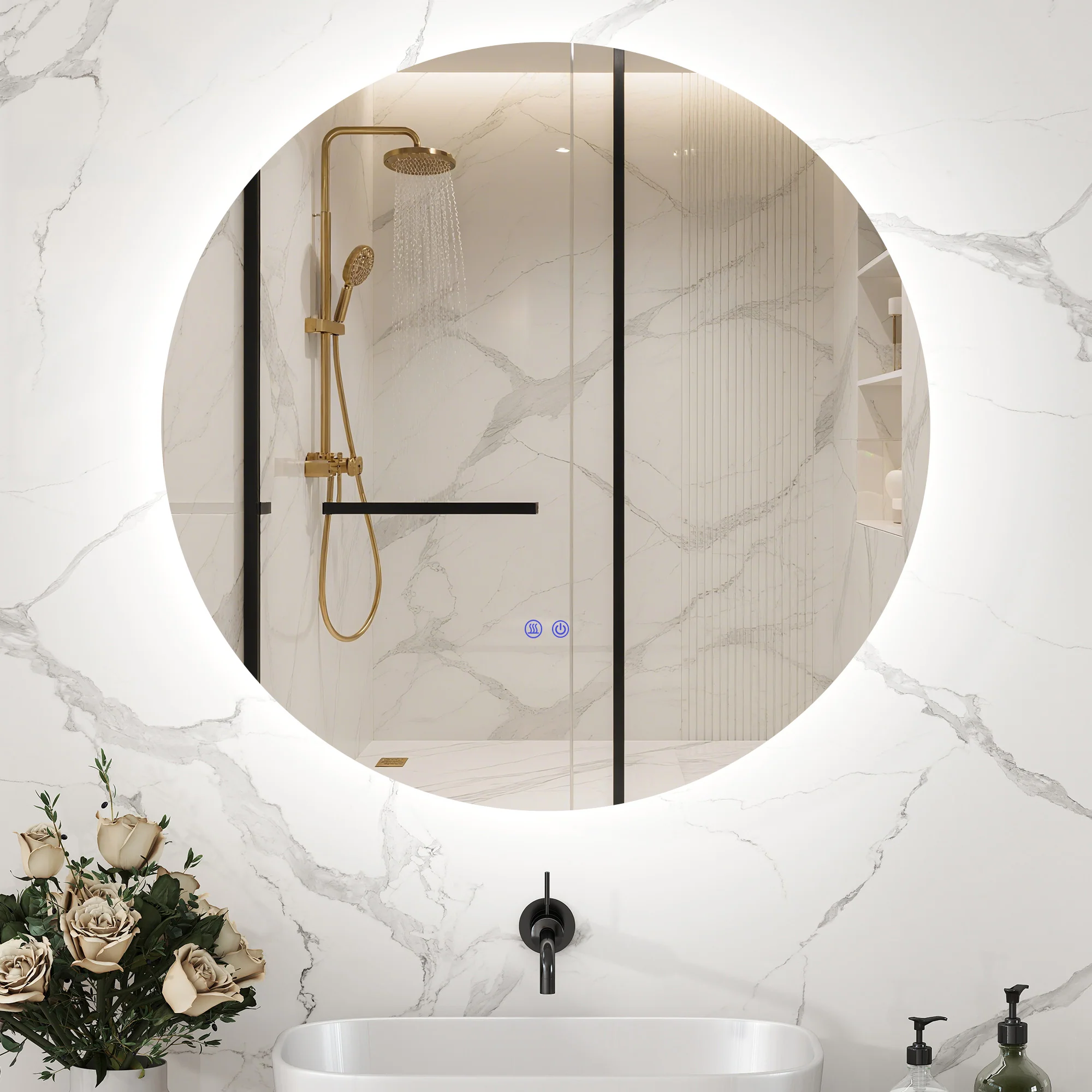 Miroir rond lumineux LED miroir mural de salle de bain 60 cm avec éclairage interrupteur tactile système antibuée luminosité réglable 29 W blanc et argent - Image 3