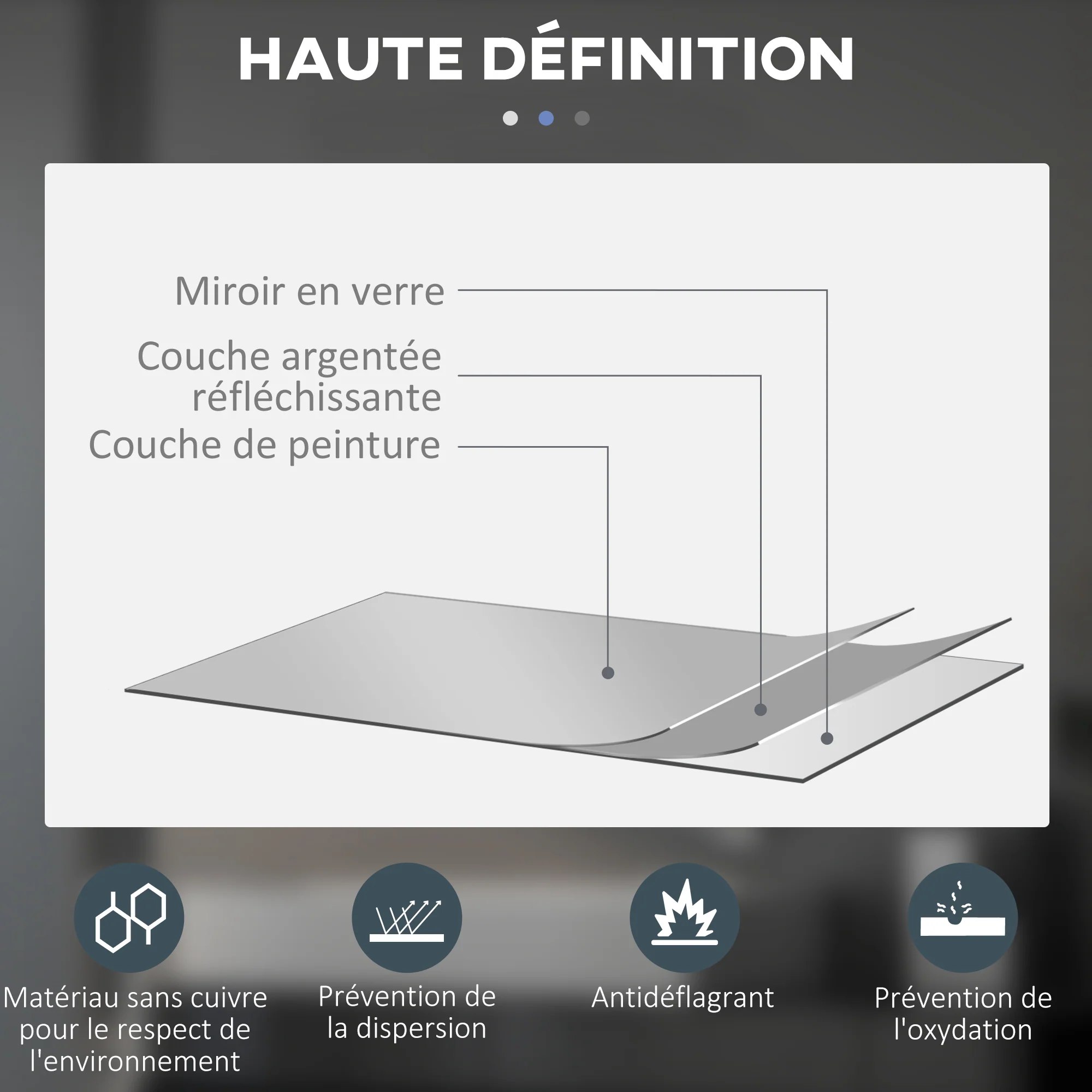 Miroir rond lumineux LED miroir mural de salle de bain 60 cm avec éclairage interrupteur tactile système antibuée luminosité réglable 29 W blanc et argent - Image 9