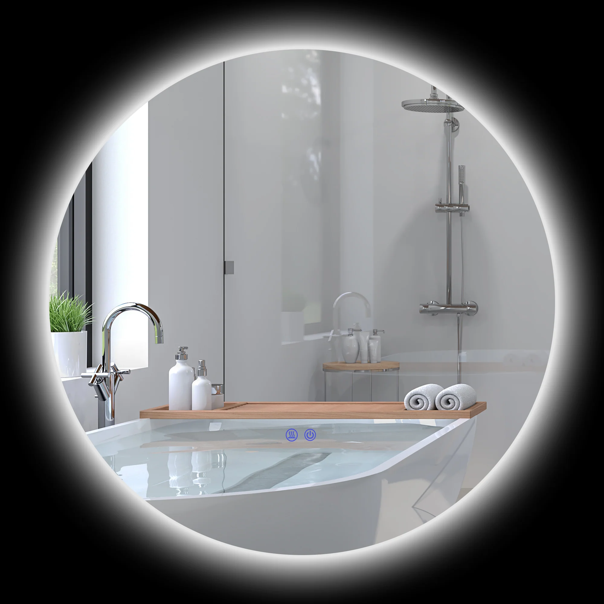 Miroir rond lumineux LED miroir mural de salle de bain 70 cm avec éclairage interrupteur tactile système antibuée luminosité réglable 35W blanc et argent