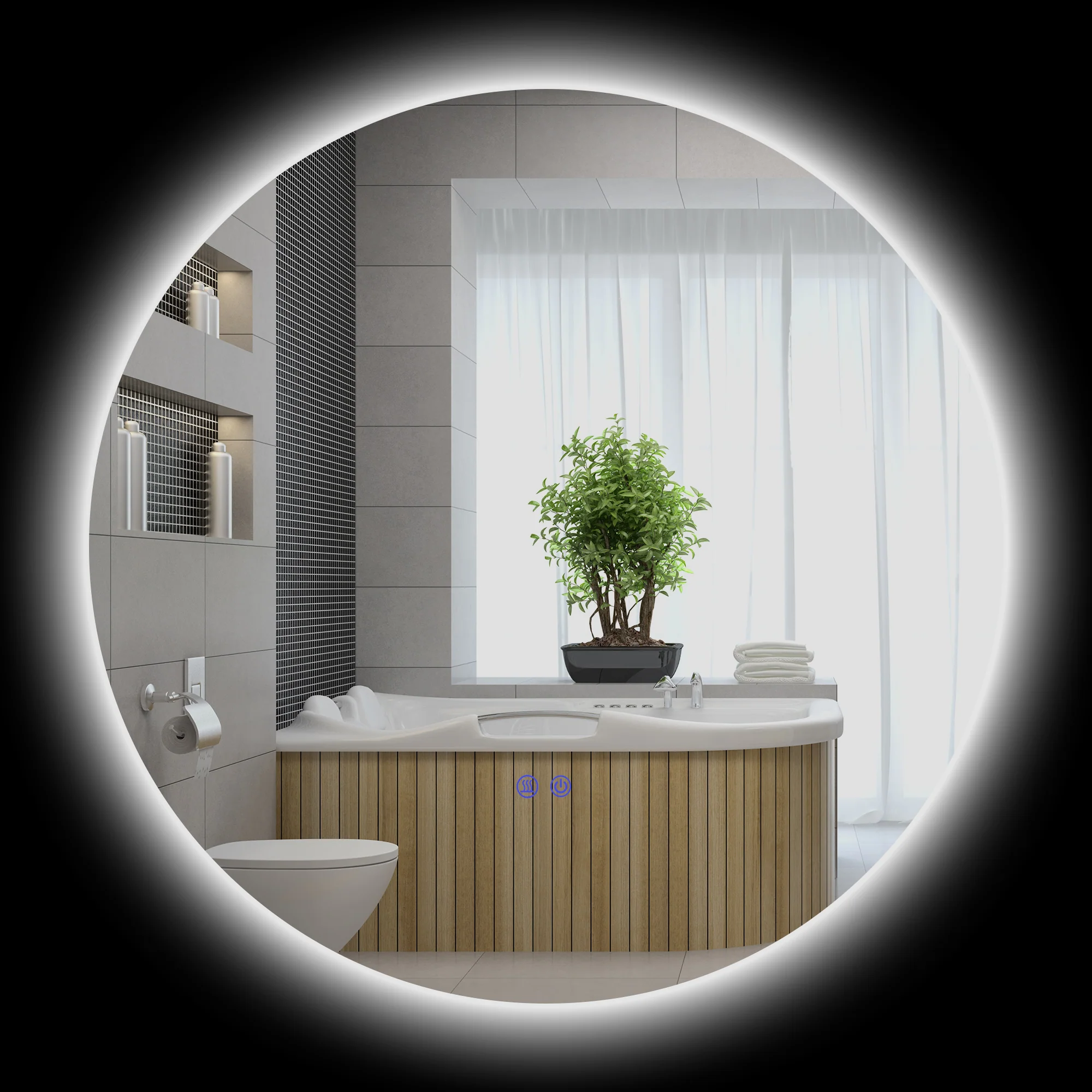 Miroir rond lumineux LED miroir mural de salle de bain 70 cm avec éclairage interrupteur tactile système antibuée luminosité réglable 35W blanc et argent - Image 10
