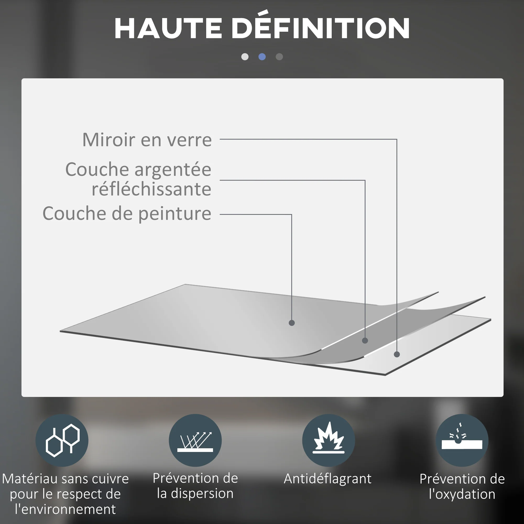 Miroir rond lumineux LED miroir mural de salle de bain 70 cm avec éclairage interrupteur tactile système antibuée luminosité réglable 35W blanc et argent - Image 8