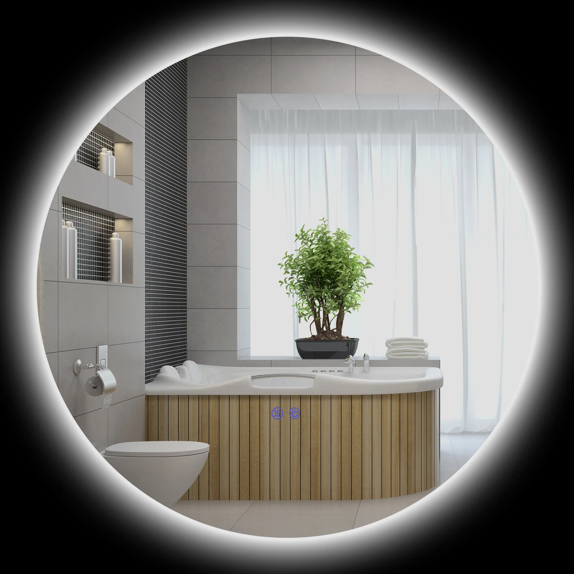 Miroir rond lumineux LED miroir mural de salle de bain 80 cm avec éclairage interrupteur tactile système antibuée luminosité réglable 20,5W+26W blanc et argent - Image 11