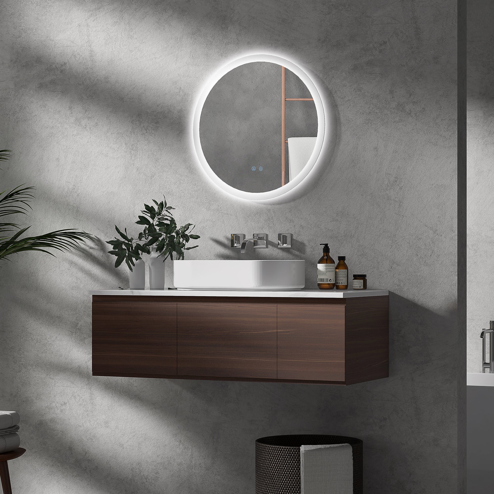 Miroir rond salle de bain avec éclairage LED ? 60 cm, miroir mural 29W avec anti-buée, 3 couleurs réglables, dimmable, interrupteur tactile, fonction mémoire, blanc et argent - Image 10