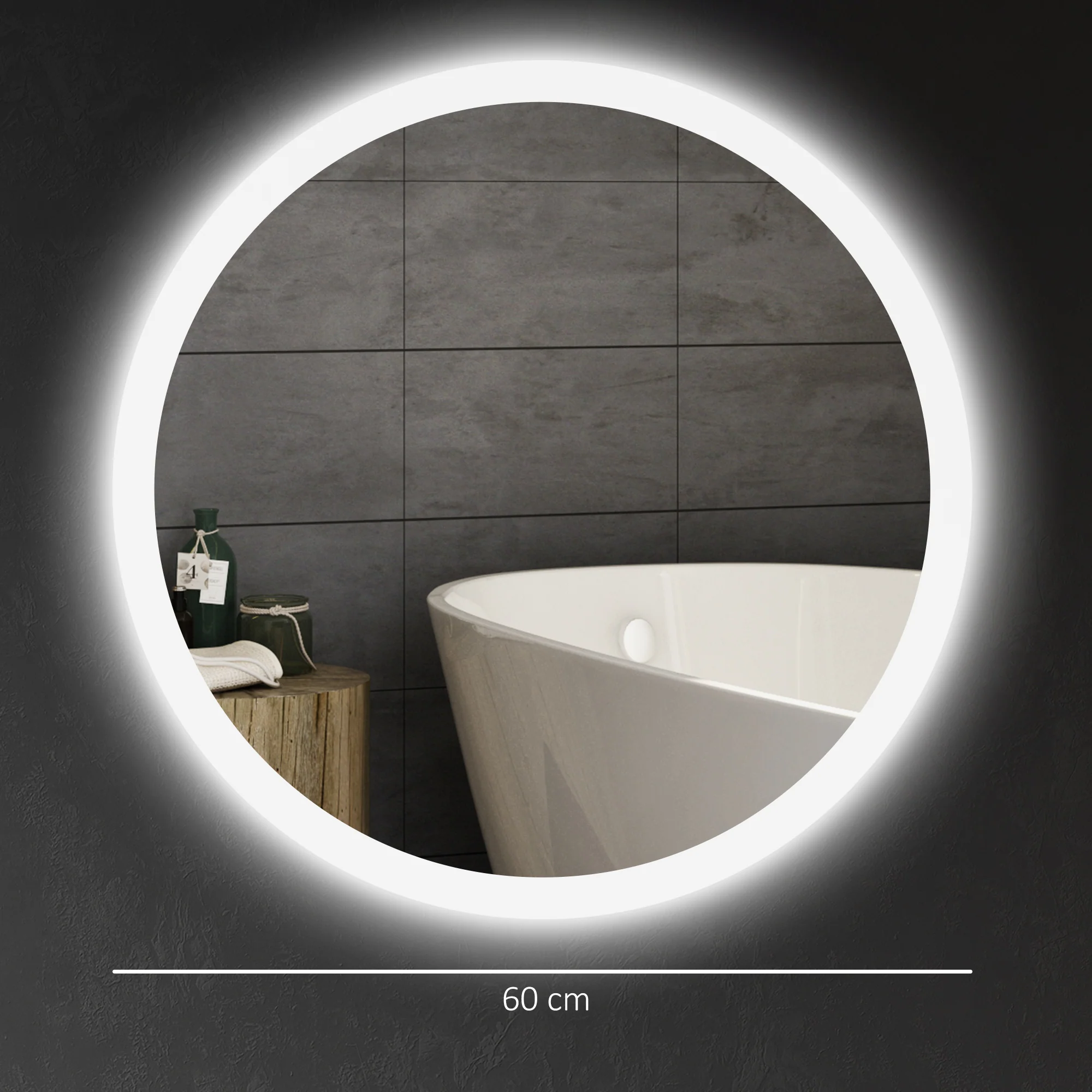 Miroir rond salle de bain avec éclairage LED ? 60 cm, miroir mural 29W avec anti-buée, 3 couleurs réglables, dimmable, interrupteur tactile, fonction mémoire, blanc et argent - Image 4