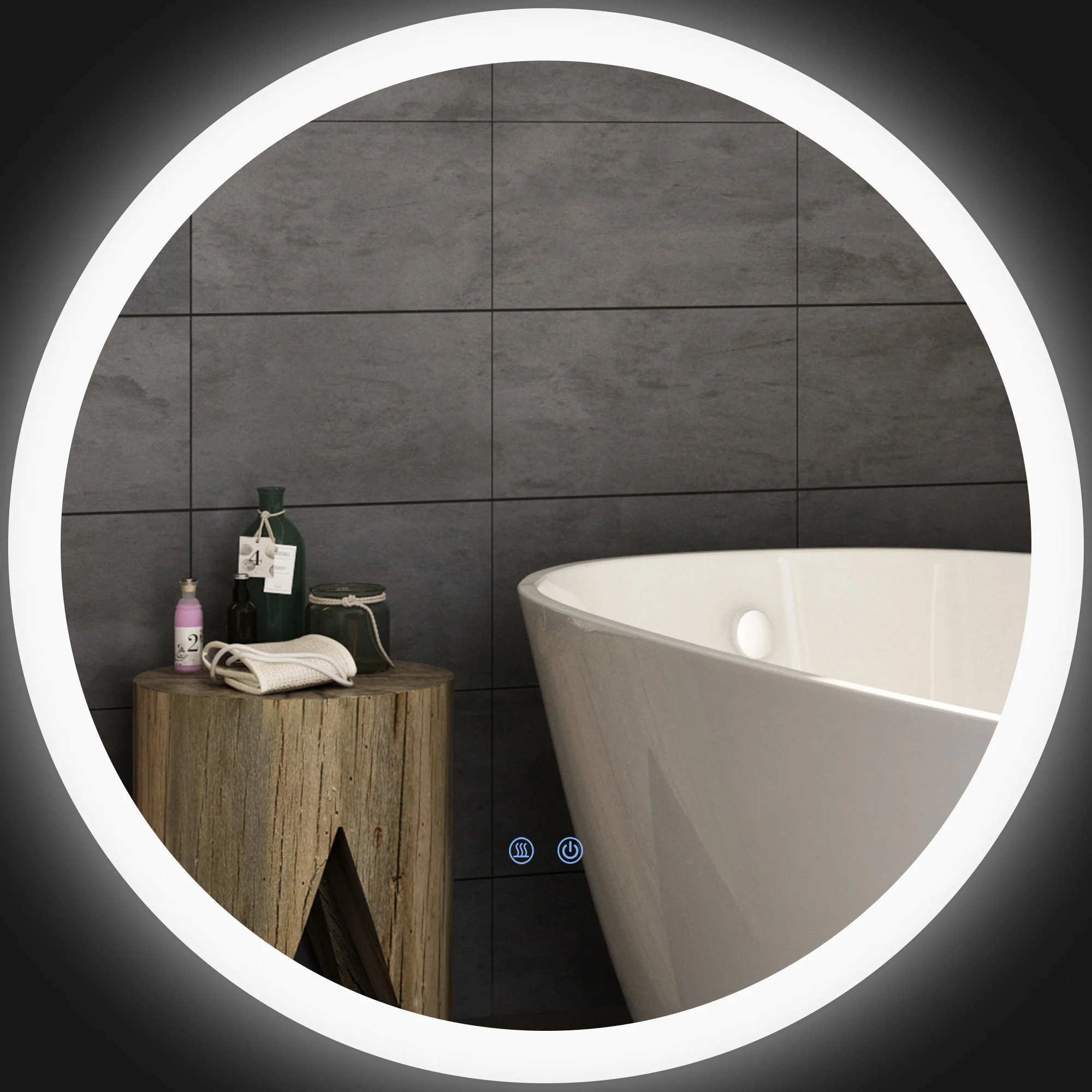 Miroir rond salle de bain avec éclairage LED ? 70 cm, miroir mural 35W avec anti-buée, 3 couleurs réglables, dimmable, interrupteur tactile, fonction mémoire, blanc et argent - Image 10
