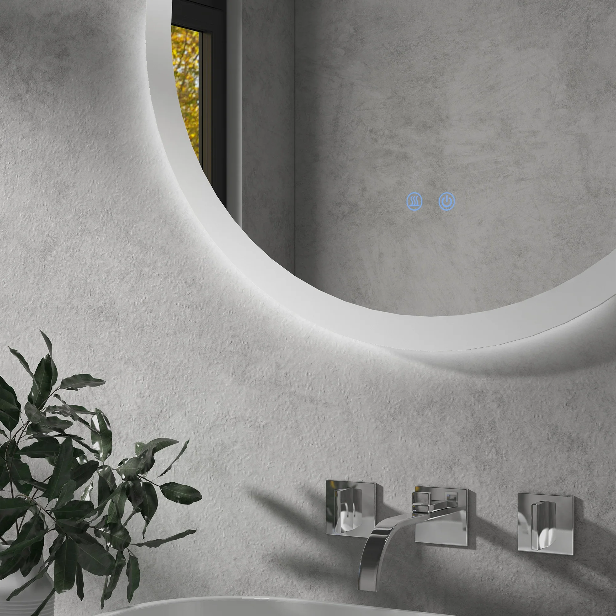 Miroir rond salle de bain avec éclairage LED ? 70 cm, miroir mural 35W avec anti-buée, 3 couleurs réglables, dimmable, interrupteur tactile, fonction mémoire, blanc et argent - Image 9