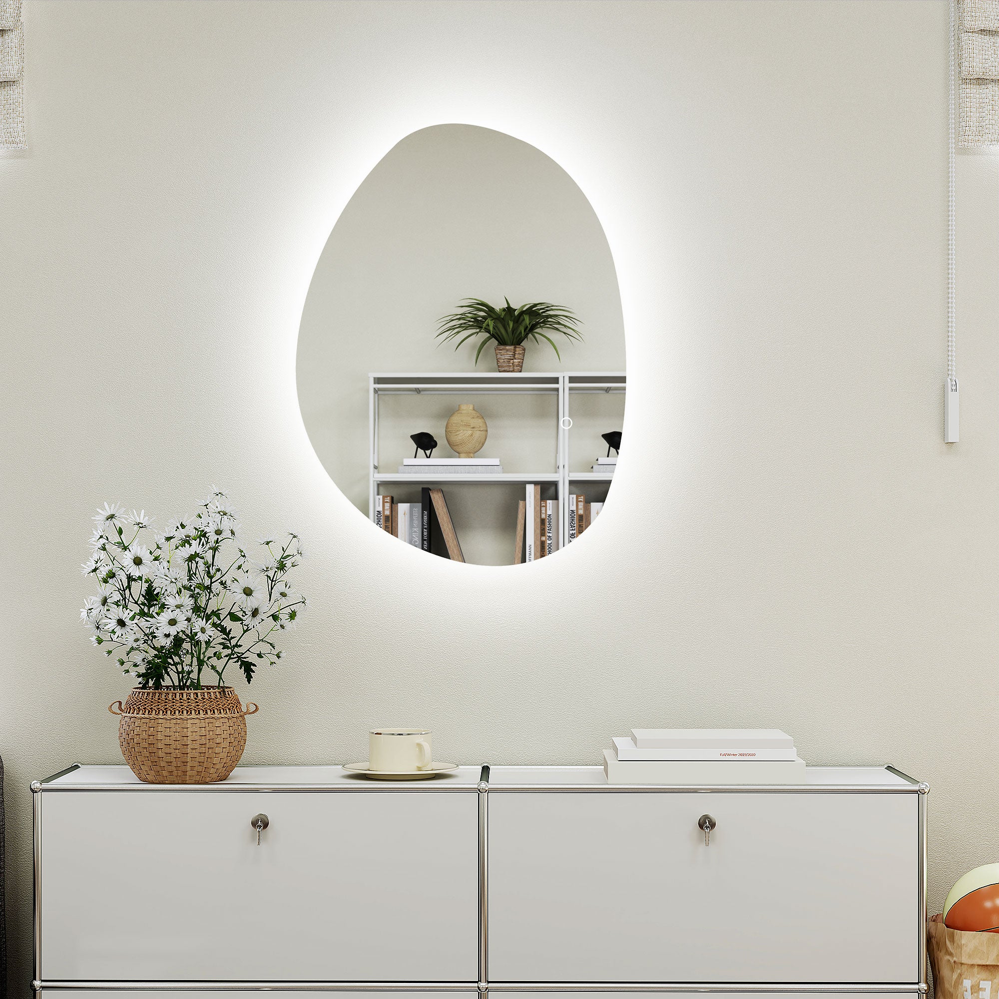Miroir salle de bain 70 x 50 cm, miroir mural asymétrique, miroir salle de bain avec éclairage LED - interrupteur tactile, lumière réglable 3 couleurs, anti-buée, mémoire - argent - Image 10