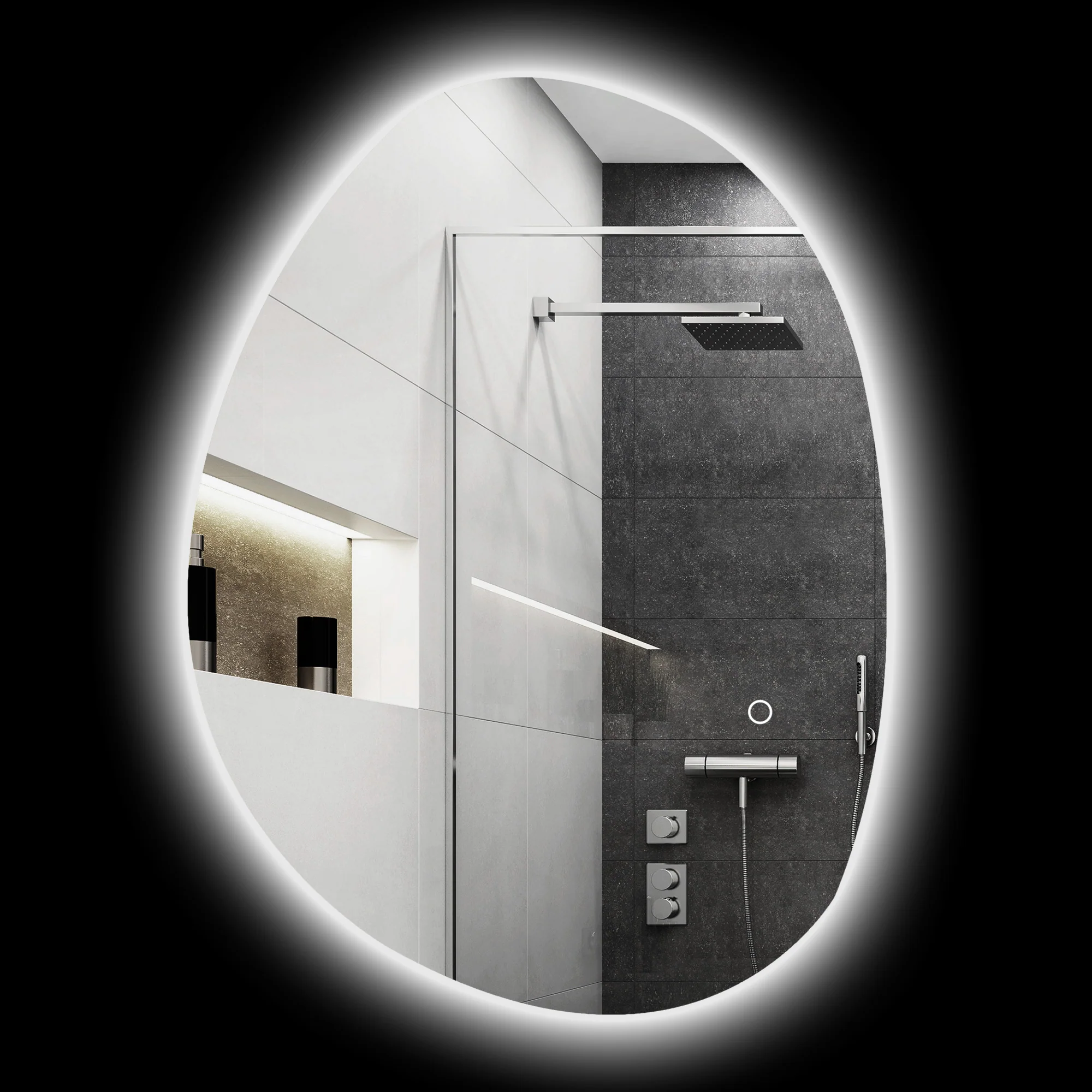 Miroir salle de bain 70 x 50 cm, miroir mural asymétrique, miroir salle de bain avec éclairage LED - interrupteur tactile, lumière réglable 3 couleurs, anti-buée, mémoire - argent - Image 11