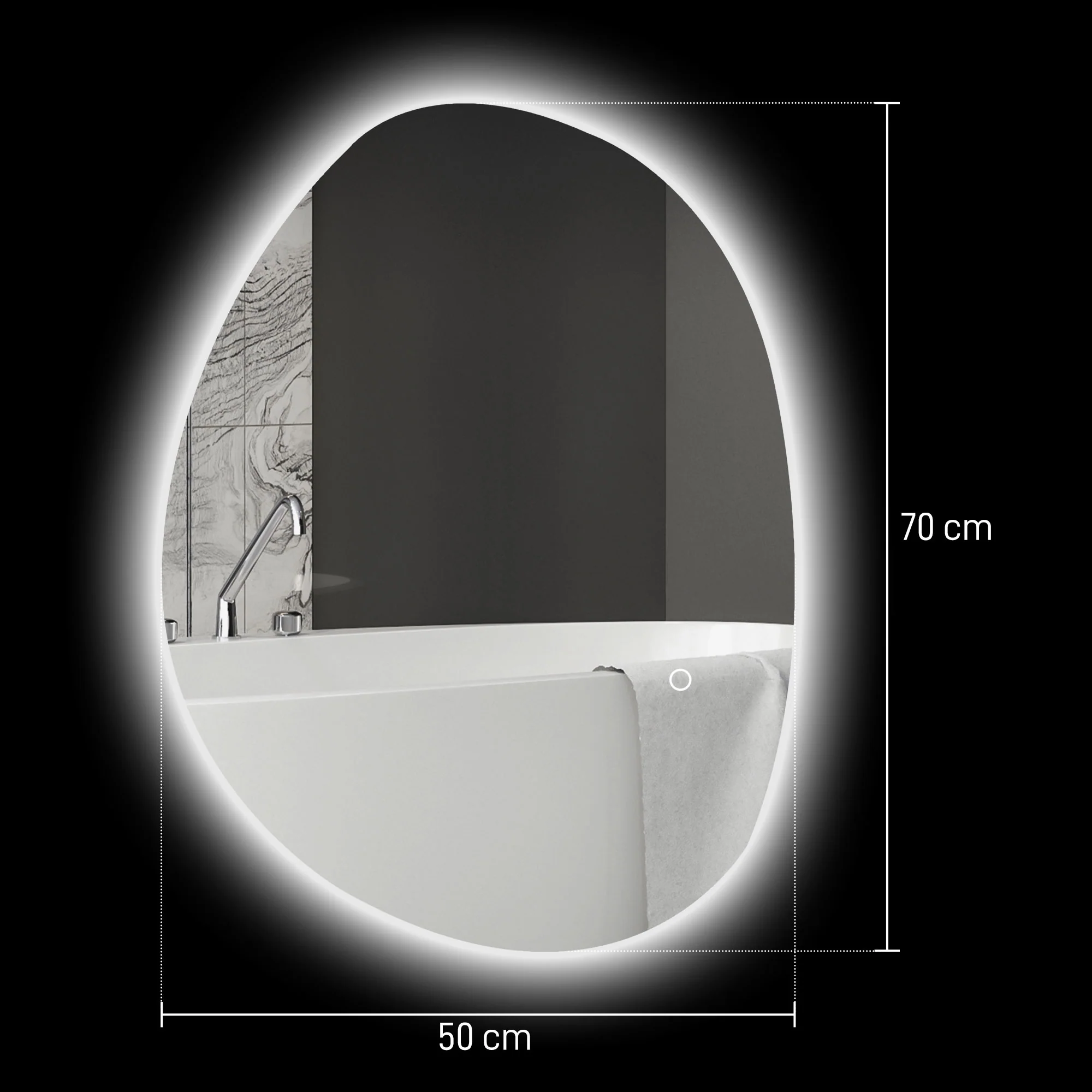 Miroir salle de bain 70 x 50 cm, miroir mural asymétrique, miroir salle de bain avec éclairage LED - interrupteur tactile, lumière réglable 3 couleurs, anti-buée, mémoire - argent - Image 4