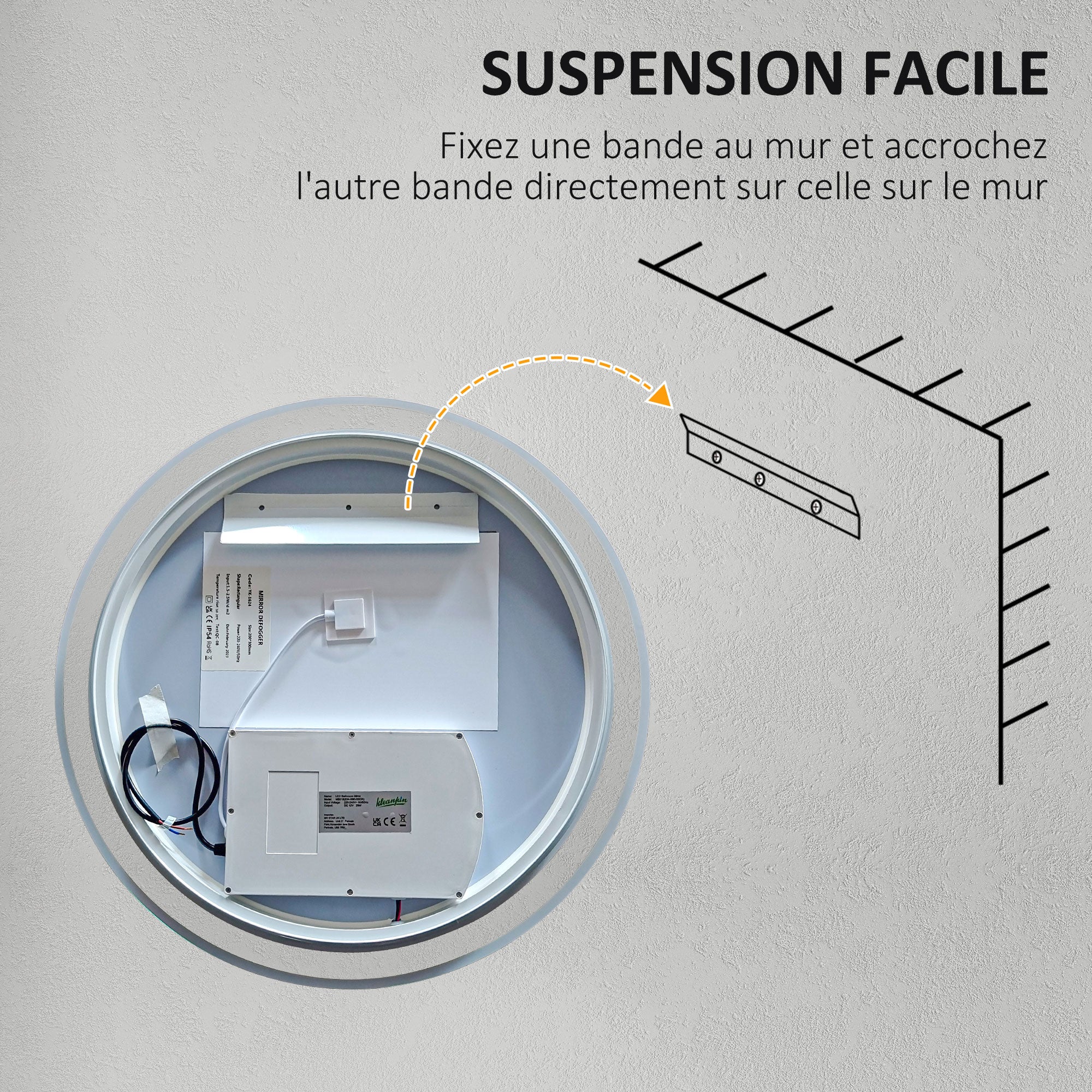 Miroir salle de bain avec éclairage Ø 70 cm miroir rond lumineux 3 couleurs interrupteur tactile système antibuée 23W blanc argent - Image 10