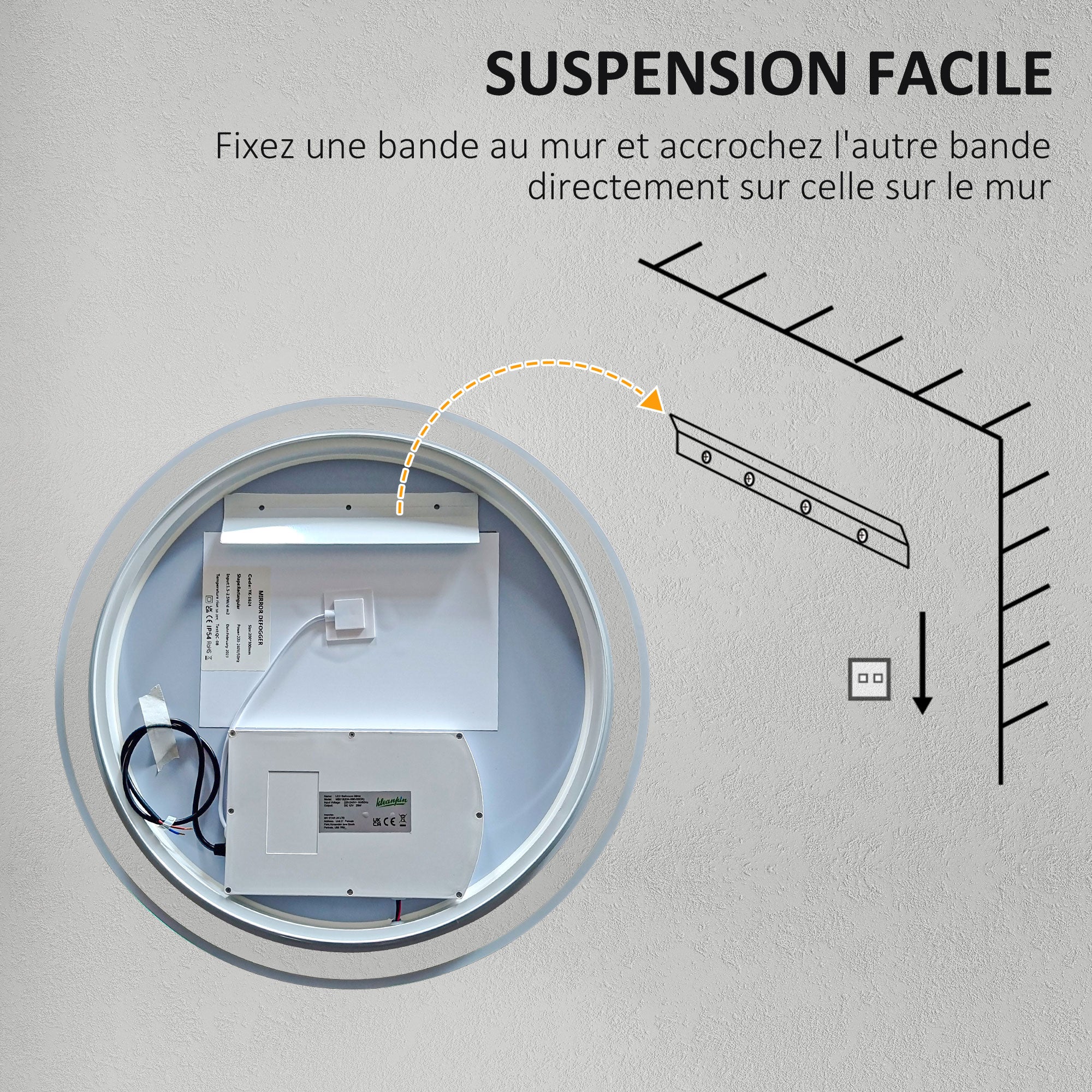 Miroir salle de bain avec éclairage ? 80 cm miroir rond lumineux 3 couleurs interrupteur tactile système antibuée 46W blanc argent - Image 10