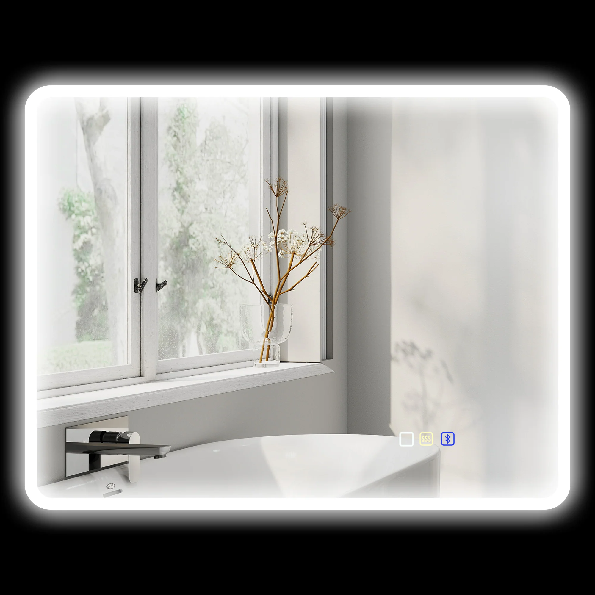 Miroir salle de bain bluetooth 70 x 90 cm, miroir lumineux salle de bain mural avec éclairage LED, interrupteur tactile, lumière réglable 3 couleurs, anti-buée, mémoire - argent - Image 11