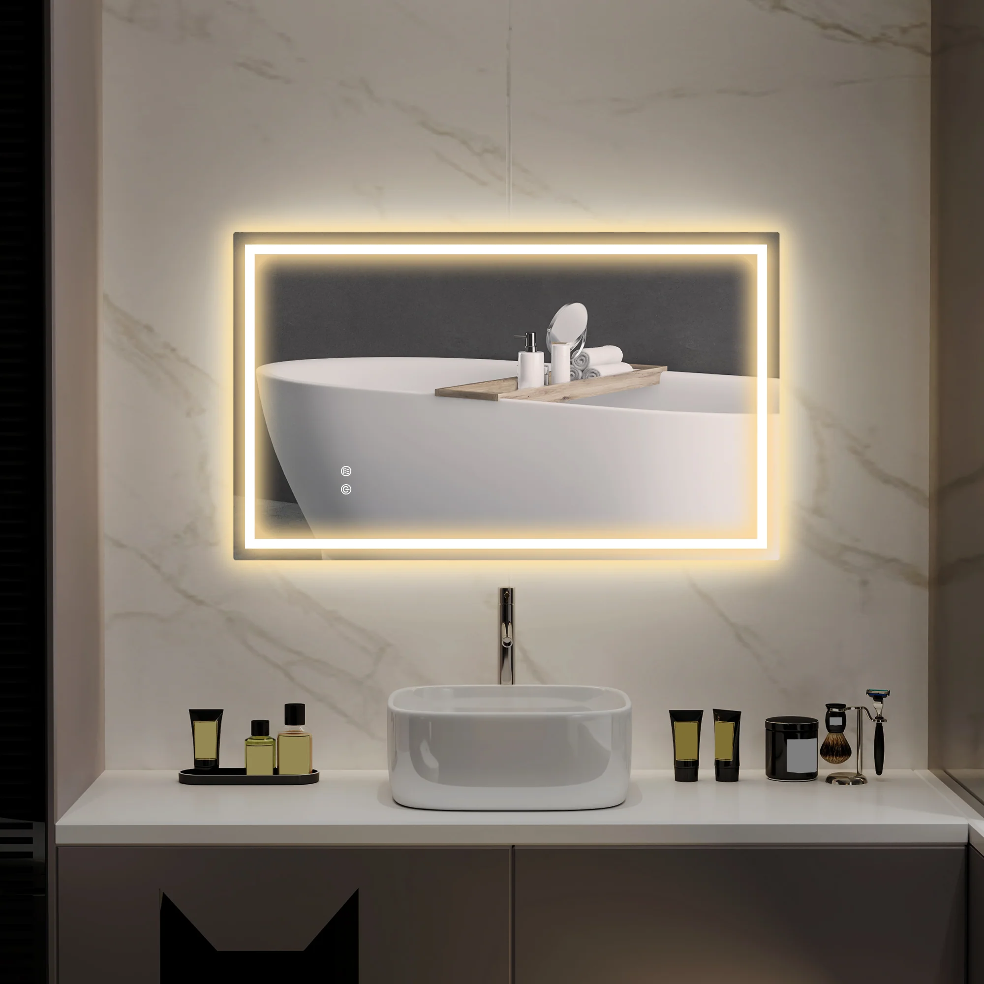Miroir salle de bain éclairage LED 100 x 60 cm, miroir lumineux salle de bain mural avec interrupteur tactile, lumière réglable 3 couleurs, anti-buée, mémoire, IP44 - Image 10