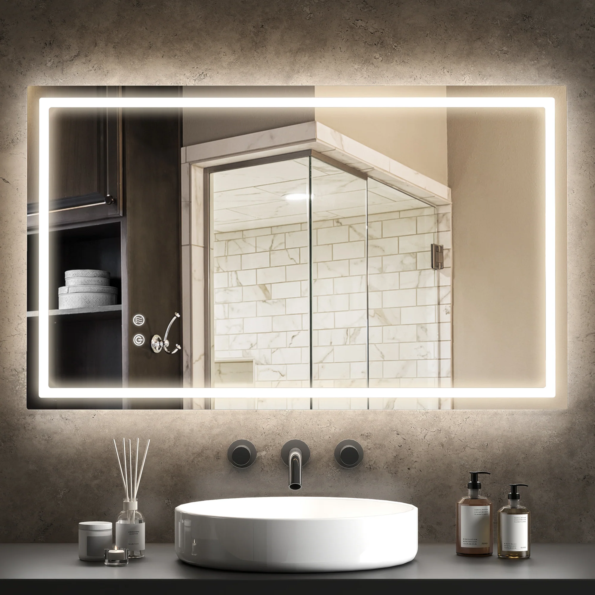 Miroir salle de bain éclairage LED 100 x 60 cm, miroir lumineux salle de bain mural avec interrupteur tactile, lumière réglable 3 couleurs, anti-buée, mémoire, IP44 - Image 3