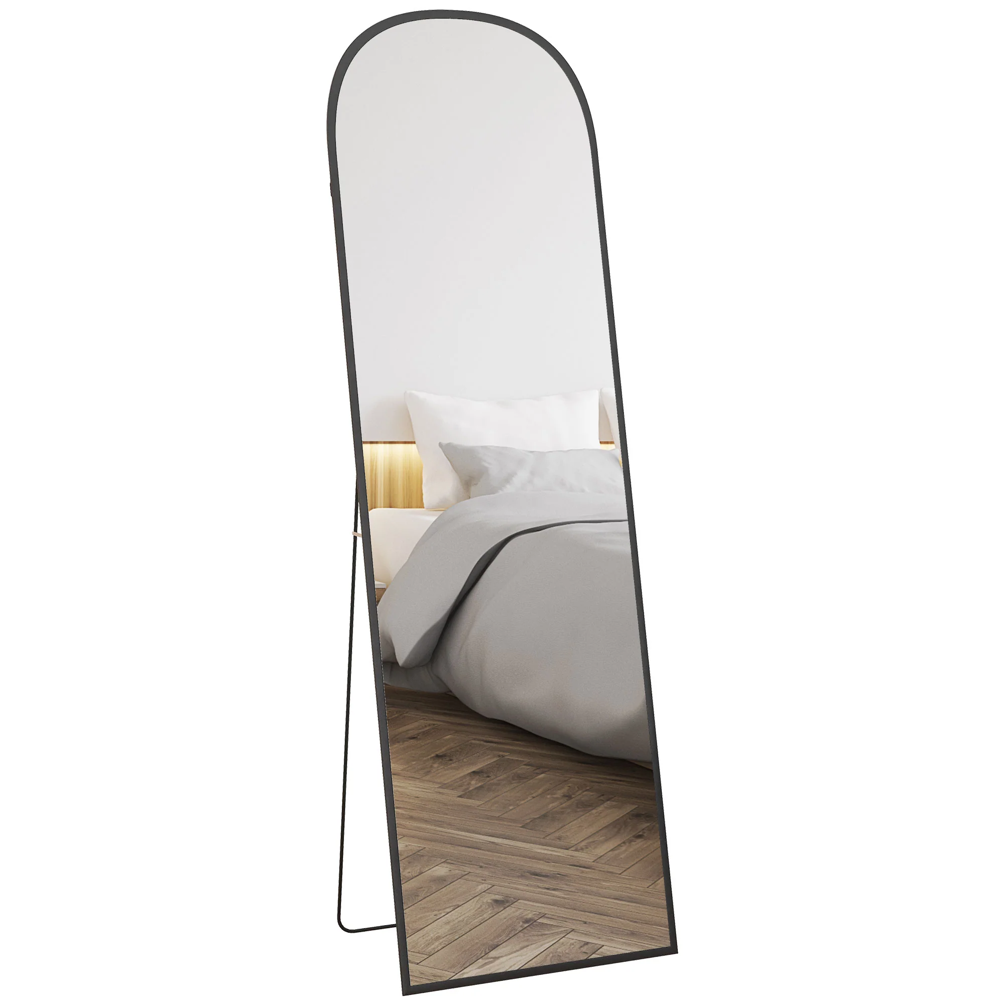 Miroir sur pied, miroir mural rectangulaire, arrondi, cadre en aluminium, support pour entrée, chambre, dressing, 50 x 161,5 cm, noir - Image 11