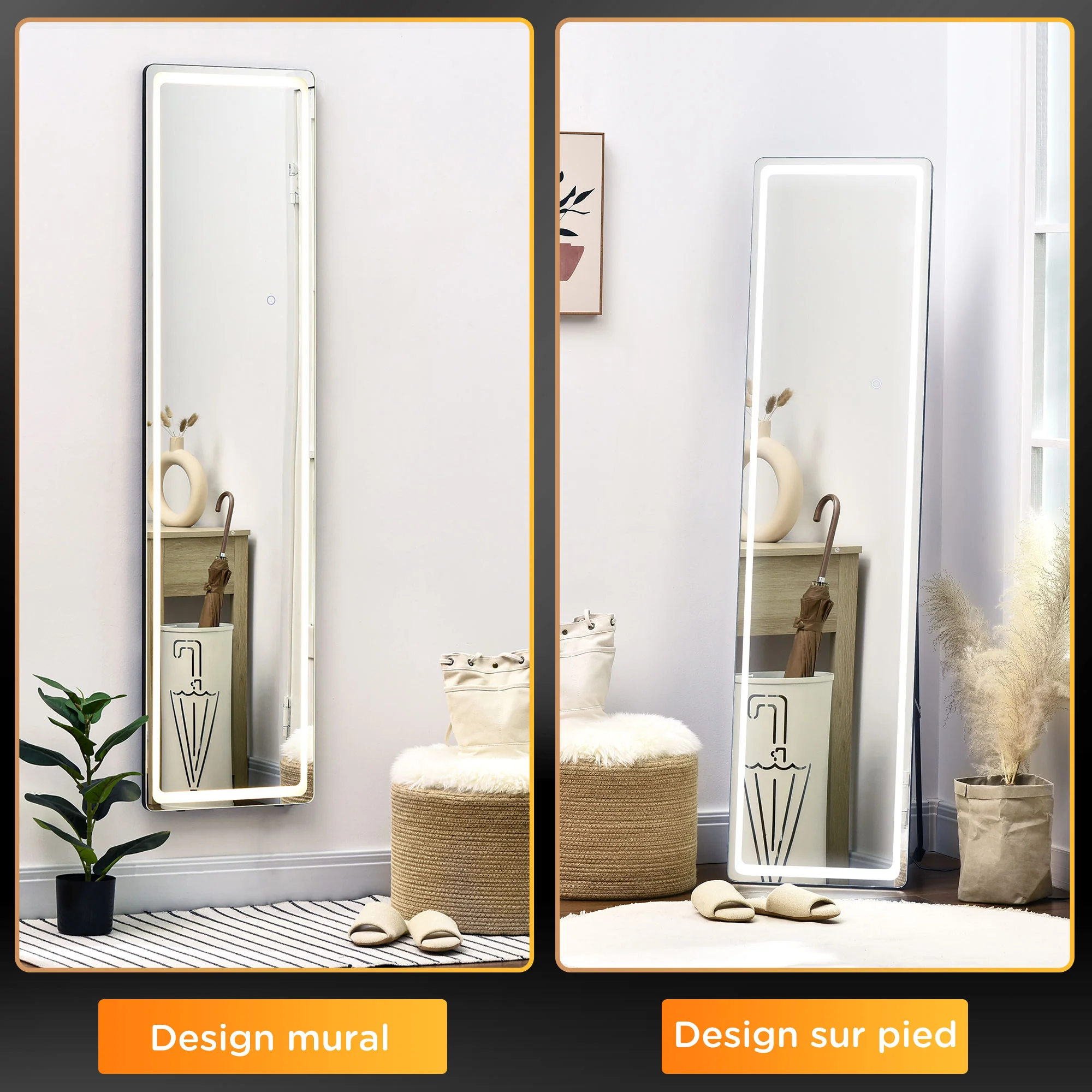 Miroir sur pied rectangulaire miroir mural lumière LED - intensité et couleur réglable avec télécommande - 40 x 37 x 157,5H cm - Image 5