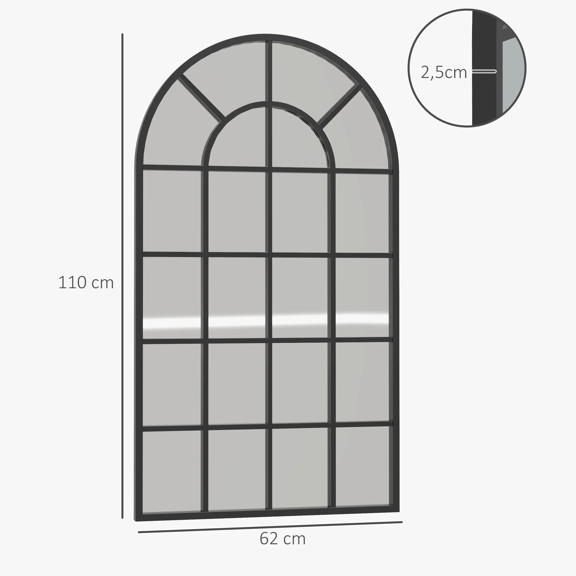 Miroir verrière arche style industriel fenêtre arcade métal noir - 110 x 65 cm - Image 4
