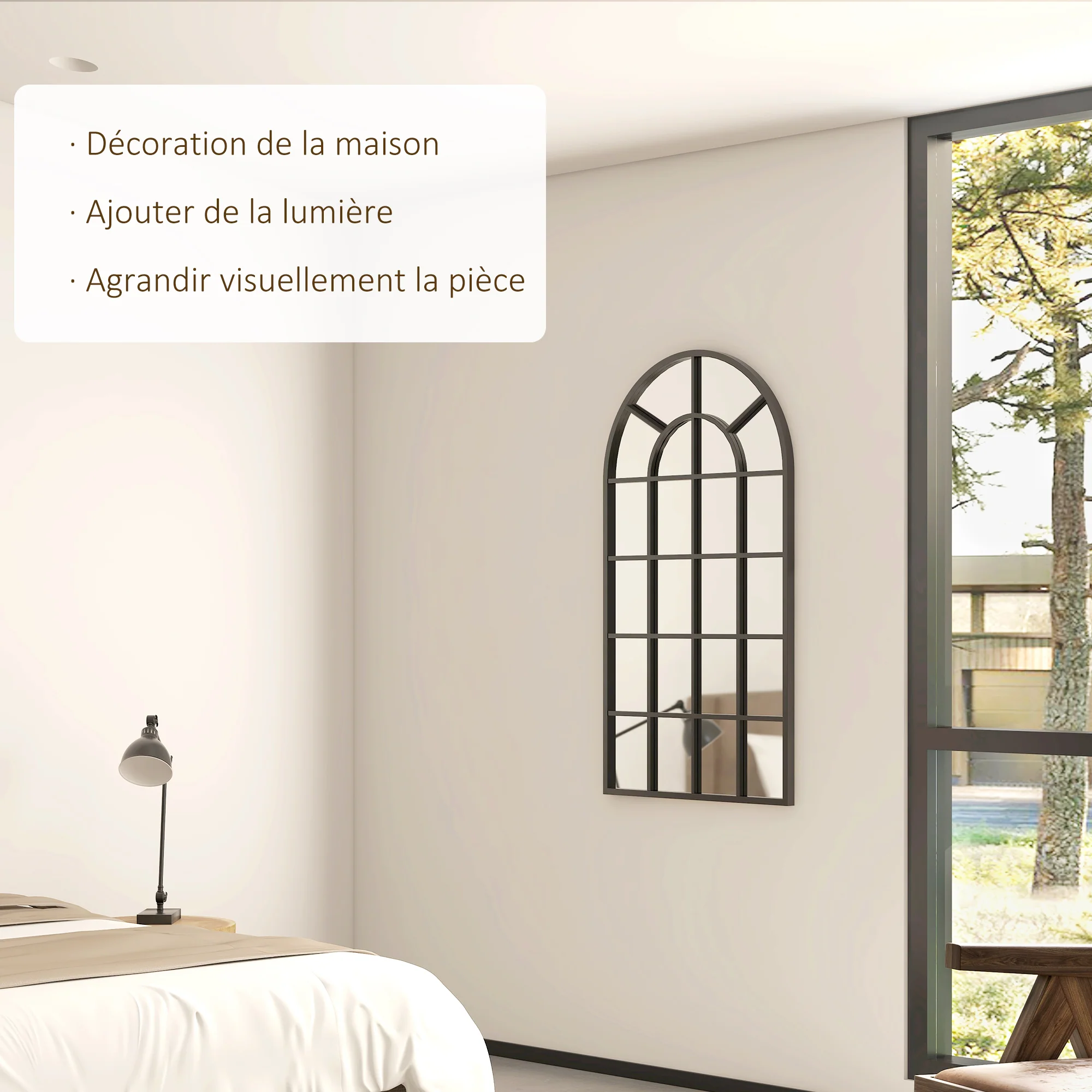 Miroir verrière arche style industriel fenêtre arcade métal noir - 110 x 65 cm - Image 5