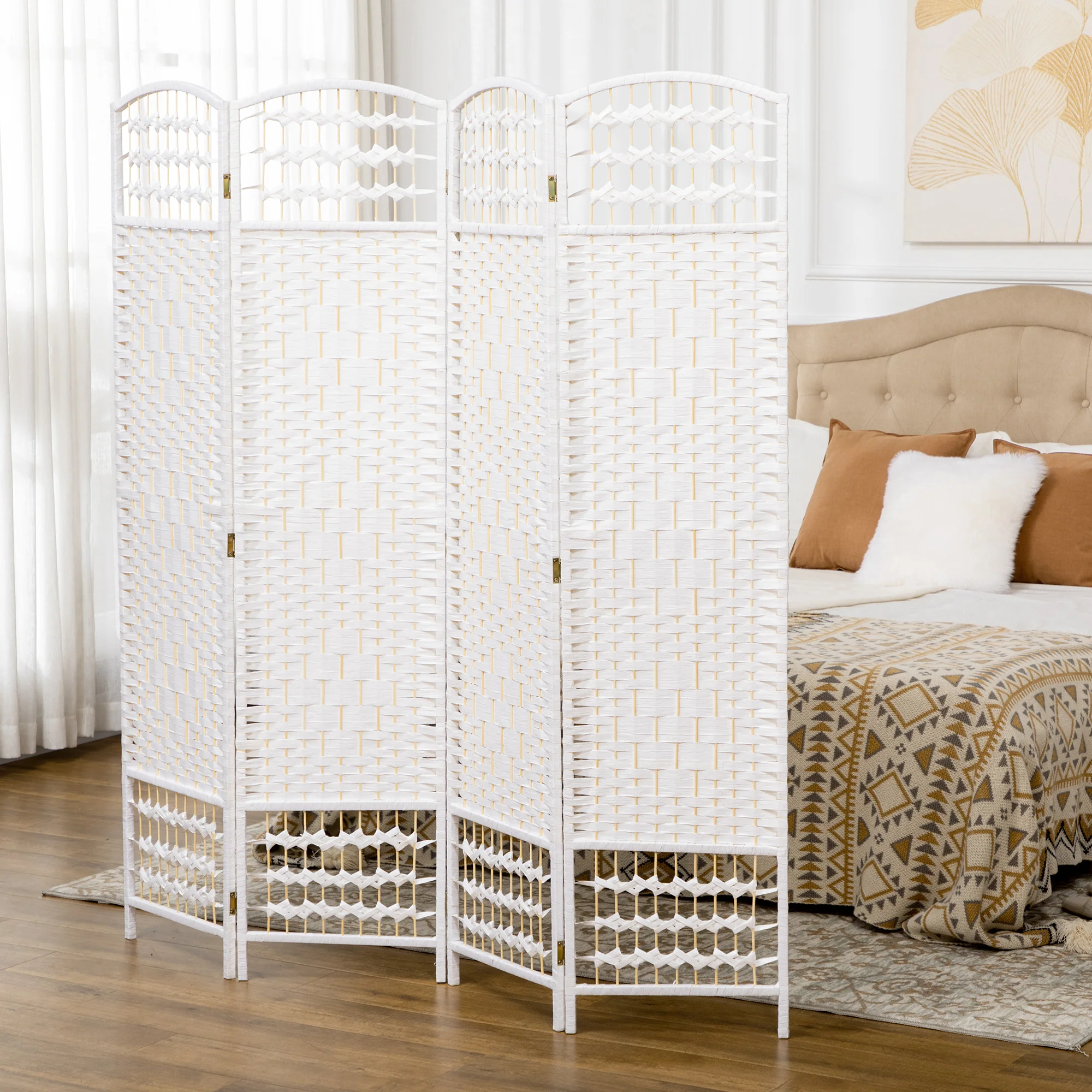 Paravent en bois 160 x 170 cm séparateur de pièce pliable 4 panneaux cloison de séparation chambre à coucher maison intérieur blanc - Image 3