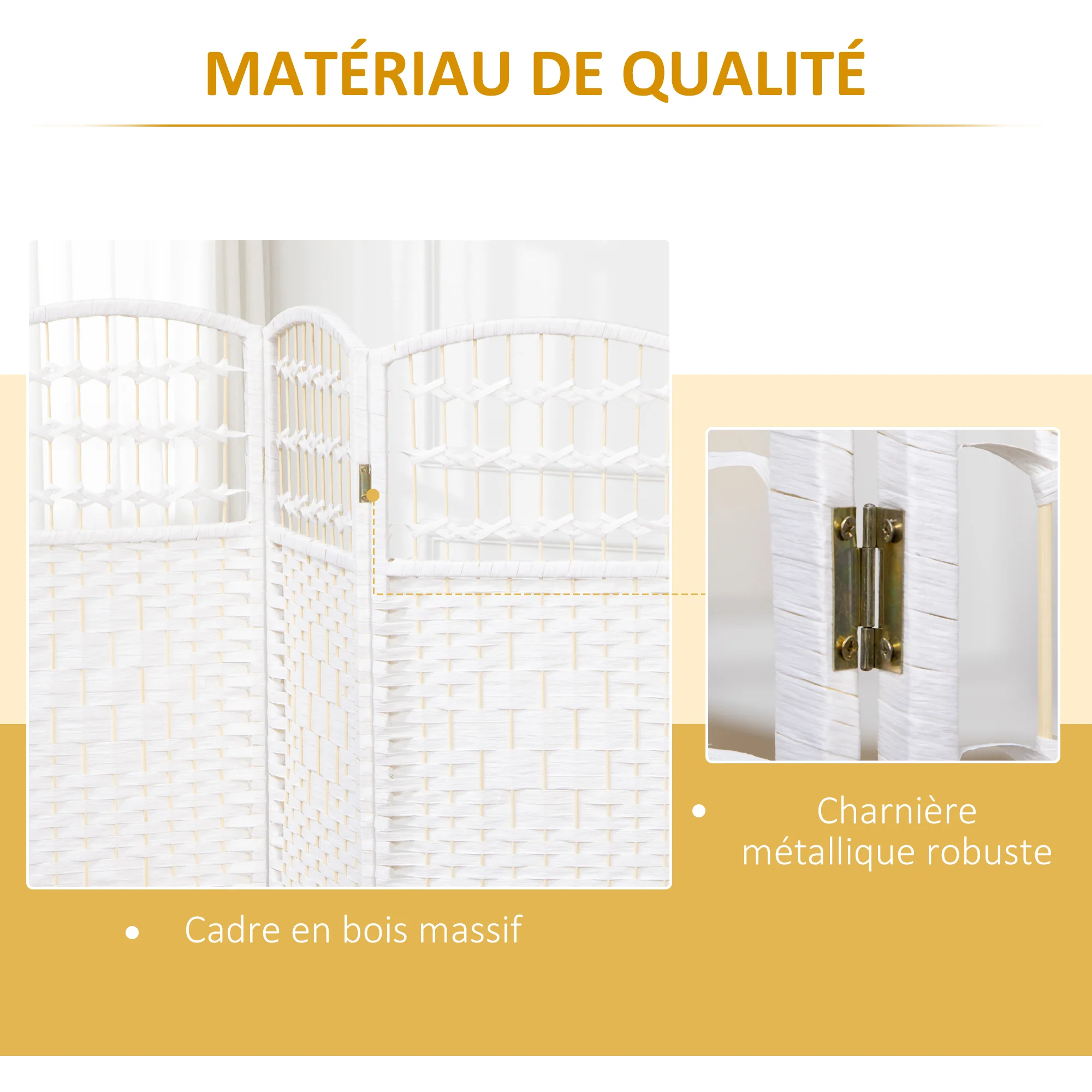 Paravent en bois 160 x 170 cm séparateur de pièce pliable 4 panneaux cloison de séparation chambre à coucher maison intérieur blanc - Image 6