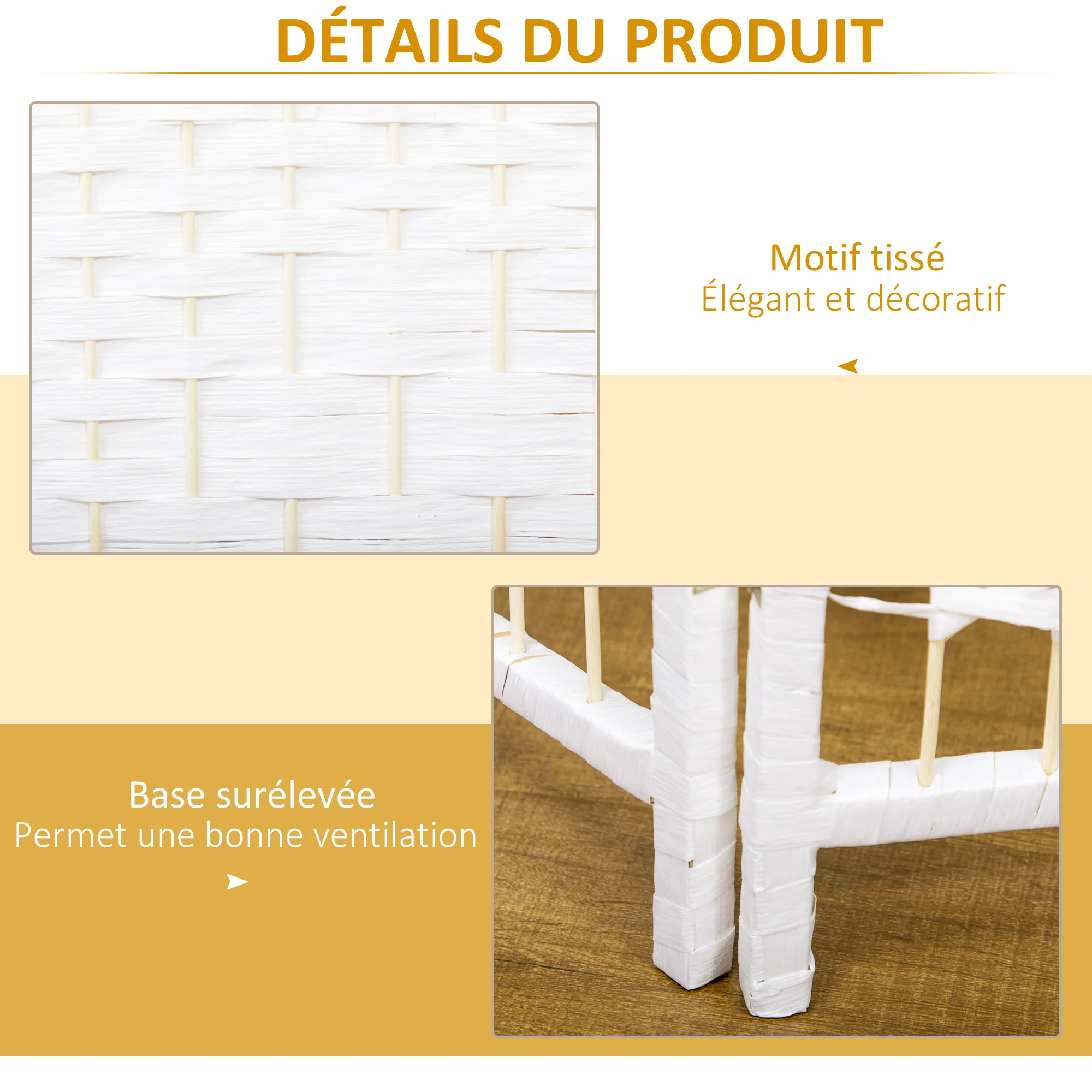 Paravent en bois 160 x 170 cm séparateur de pièce pliable 4 panneaux cloison de séparation chambre à coucher maison intérieur blanc - Image 7