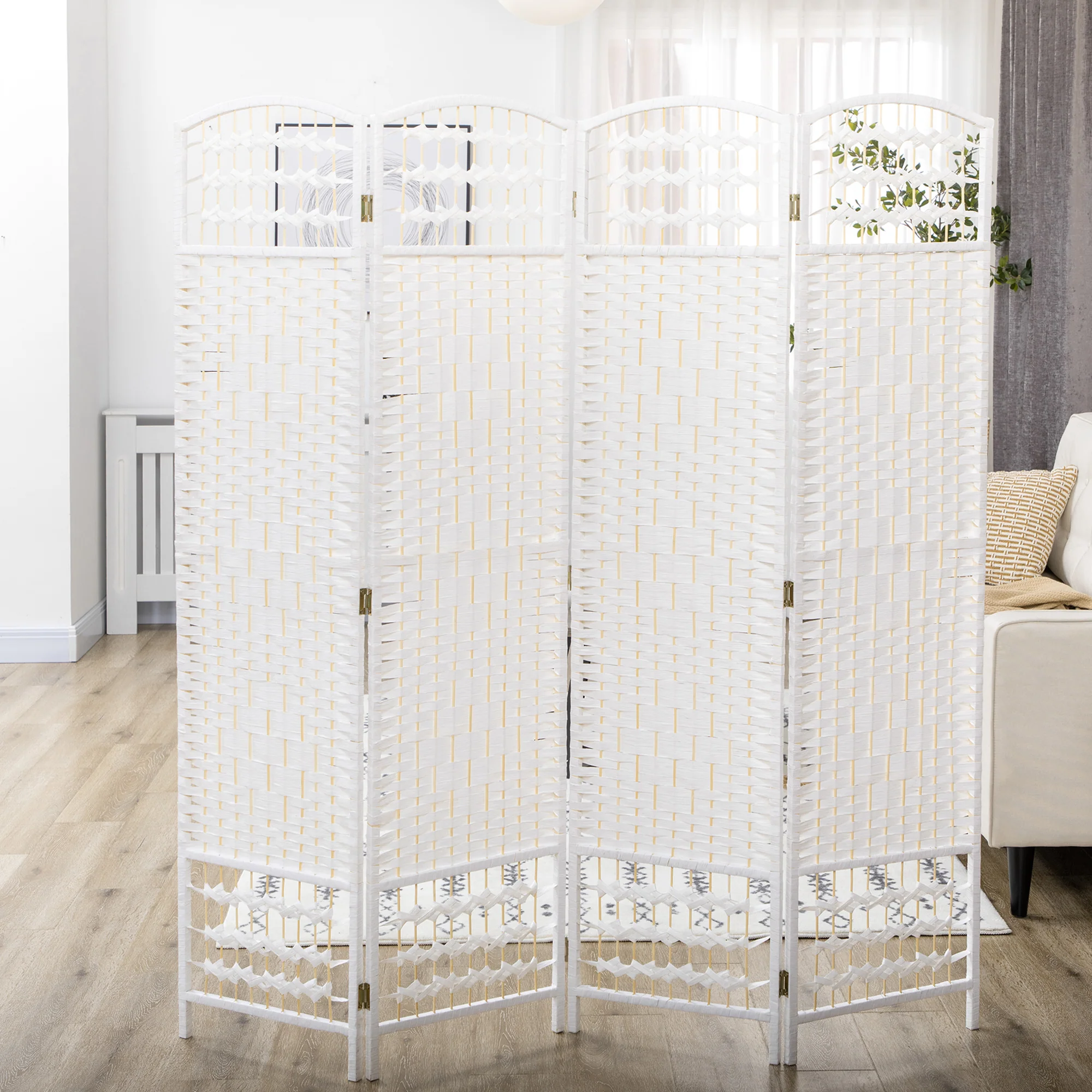 Paravent en bois 160 x 170 cm séparateur de pièce pliable 4 panneaux cloison de séparation chambre à coucher maison intérieur blanc - Image 8