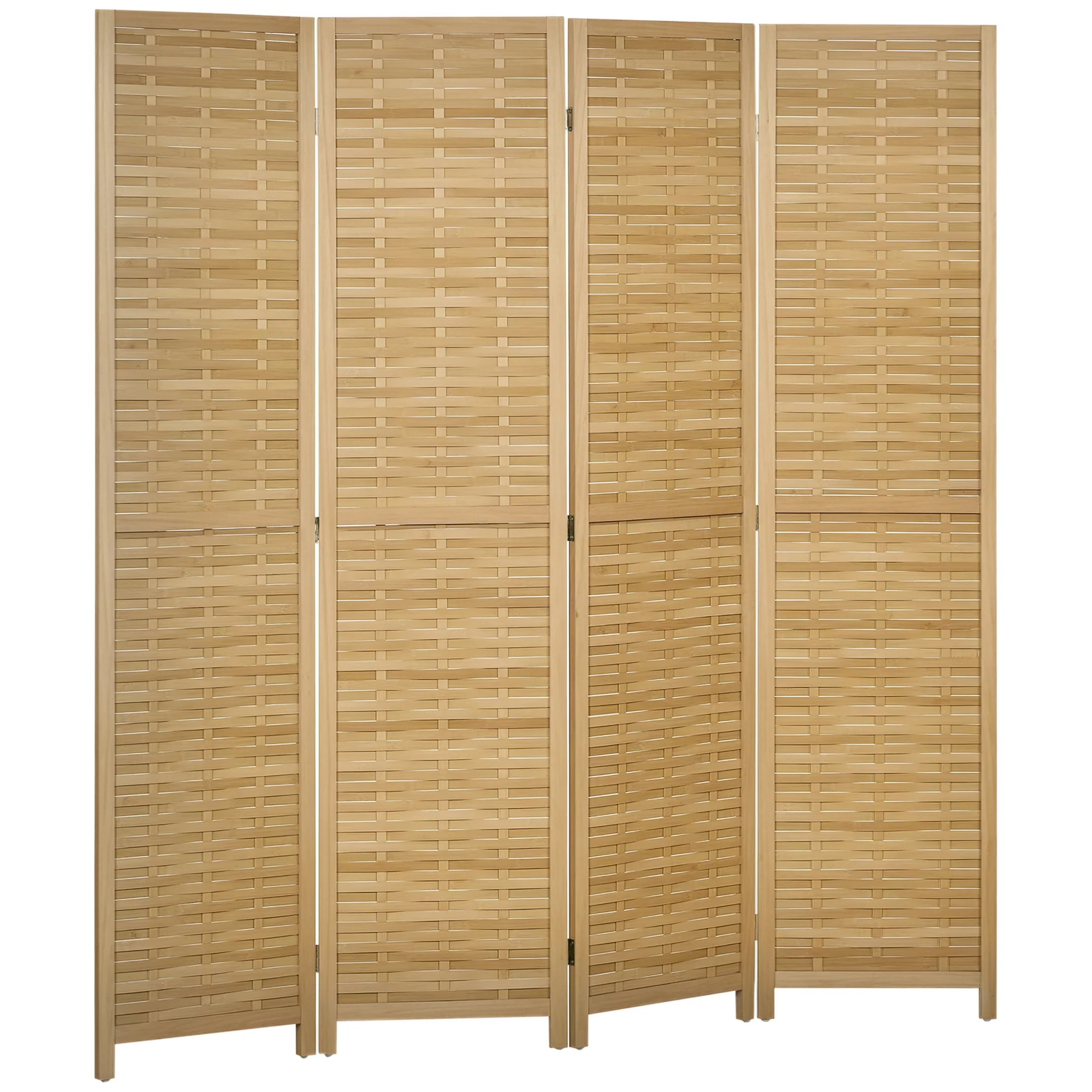 Paravent en bois 4 panneaux 160 x 170 cm séparateur de pièce closion de séparation pliable en bambou - naturel clair - Image 11