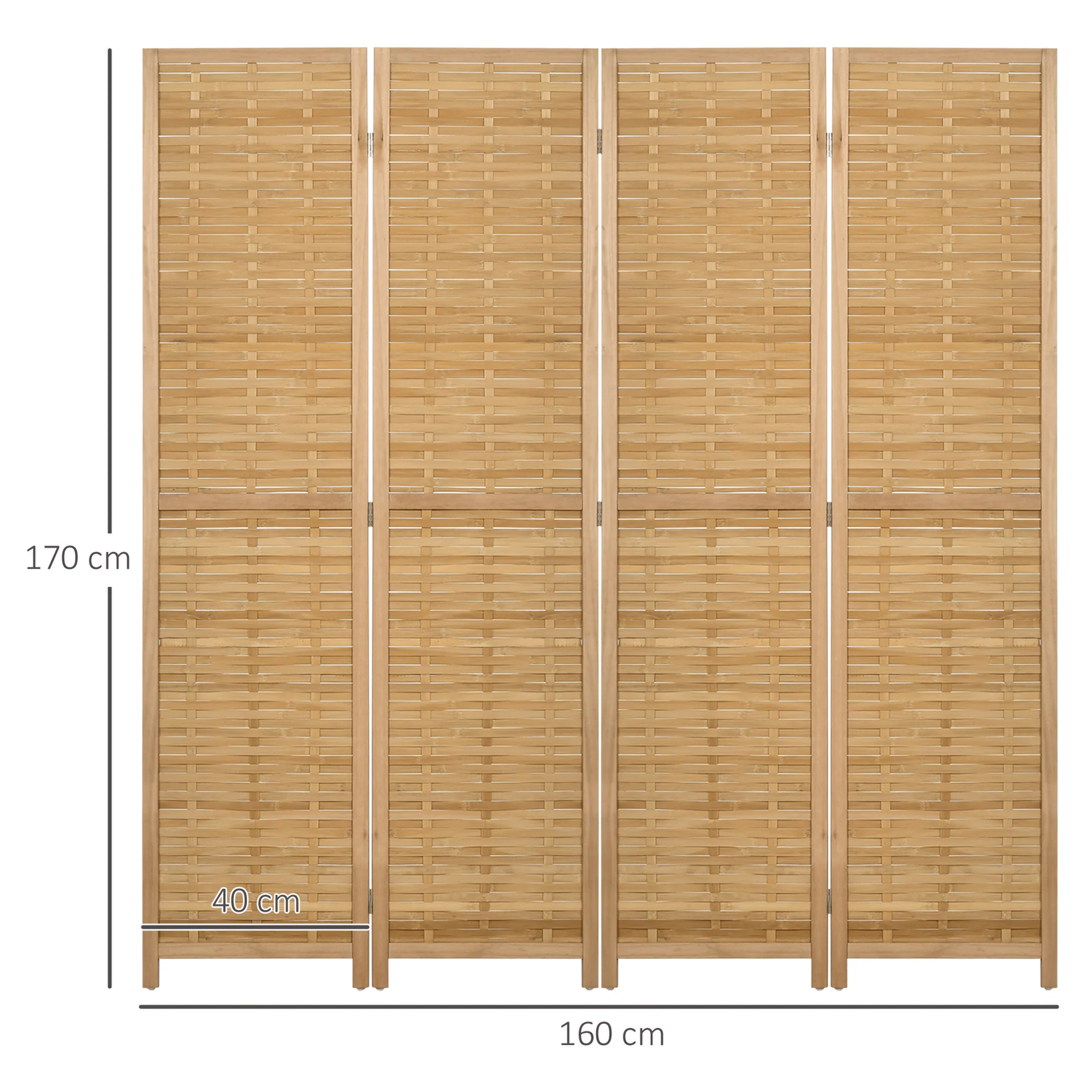 Paravent en bois 4 panneaux 160 x 170 cm séparateur de pièce closion de séparation pliable en bambou - naturel clair - Image 4