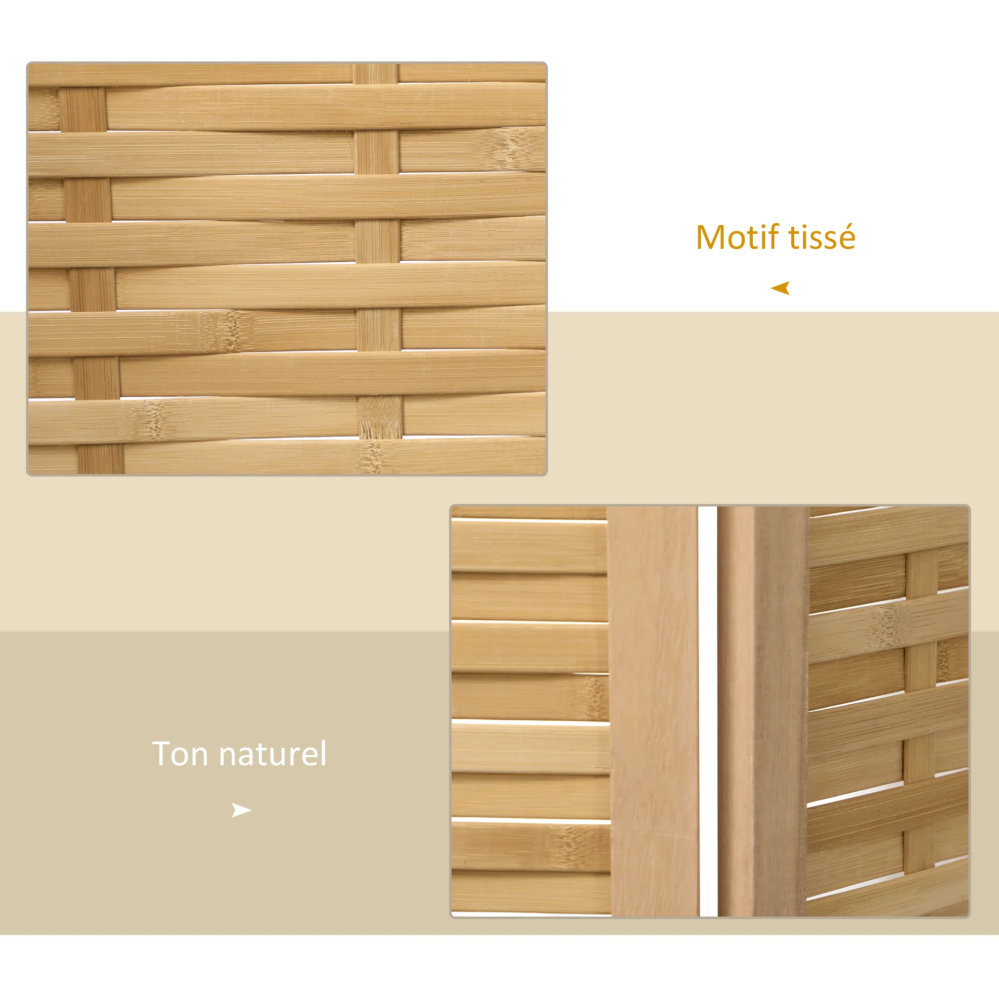 Paravent en bois 4 panneaux 160 x 170 cm séparateur de pièce closion de séparation pliable en bambou - naturel clair - Image 5
