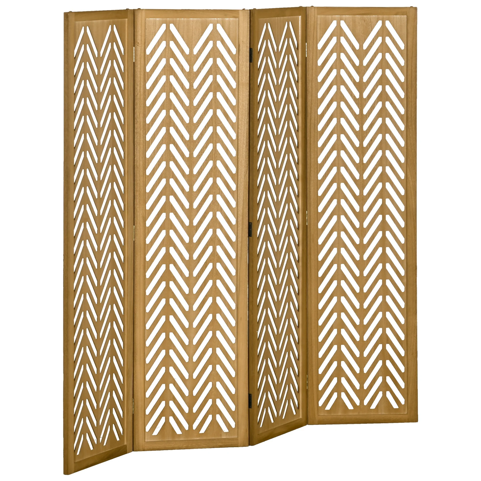 Paravent en bois ajouré séparateur de pièce closion intérieur pliable 4 panneaux en bois 160 x 170 cm naturel - Image 11