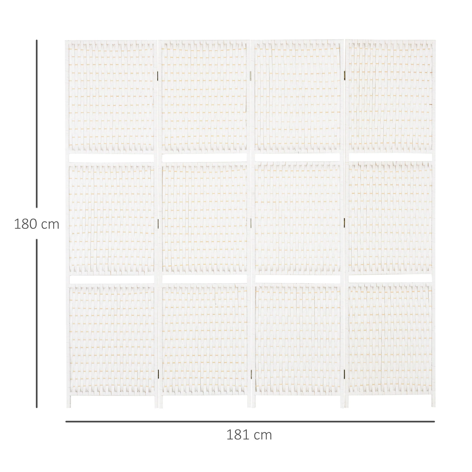 Paravent intérieur 4 panneaux 181L x 180H cm 2 étagères pliables séparateur de pièce bois de pin bambou fibres de papier tressée blanc paille - Image 4