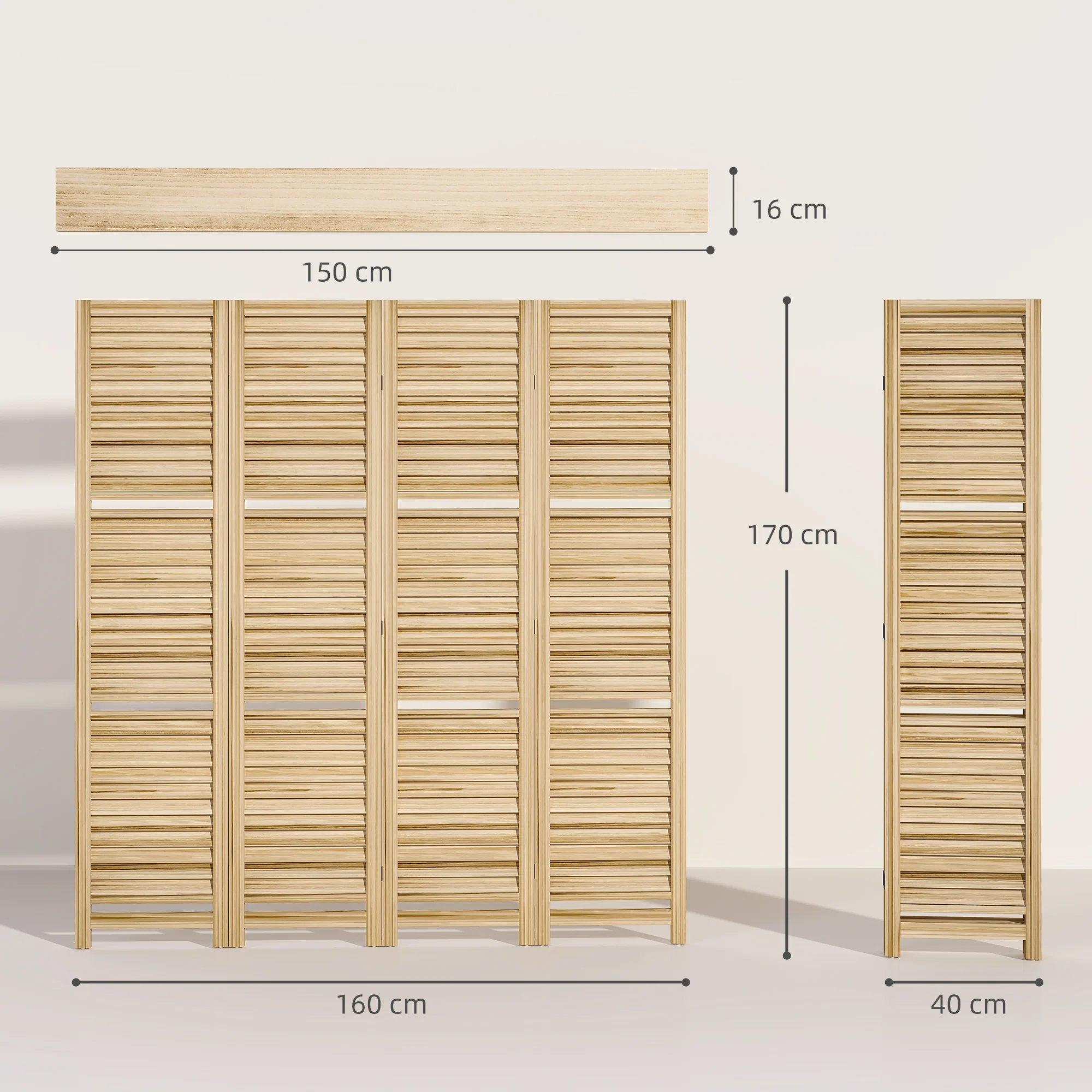 Paravent intérieur en bois 4 panneaux 160 x 170 cm, séparateur de pièce pliable avec 3 étagères, cloison de séparation pour salon, chambre à coucher, maison, bois naturel - Image 4