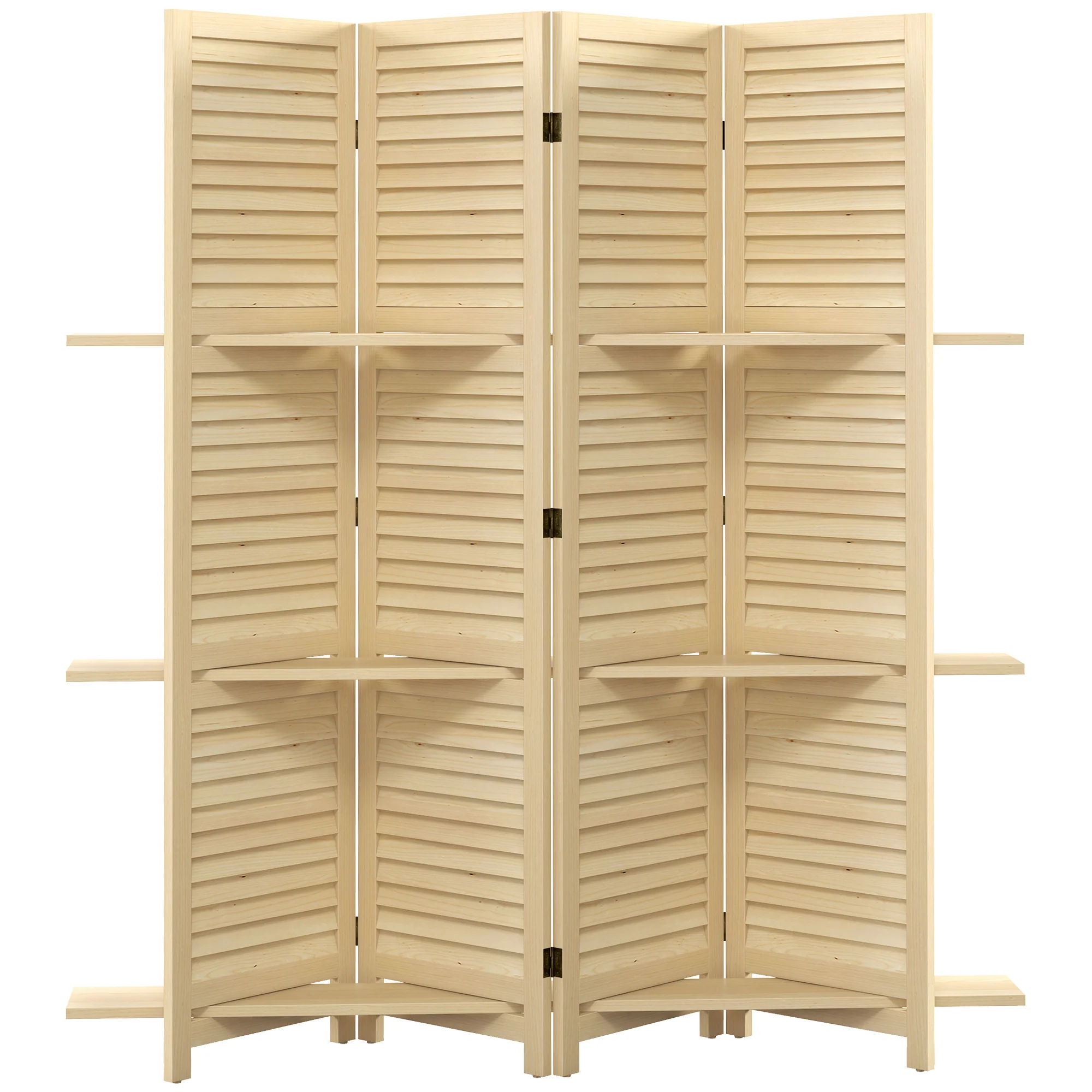Paravent intérieur en bois 4 panneaux 160 x 170 cm, séparateur de pièce pliable avec 3 étagères, cloison de séparation pour salon, chambre à coucher, maison, naturel - Image 2