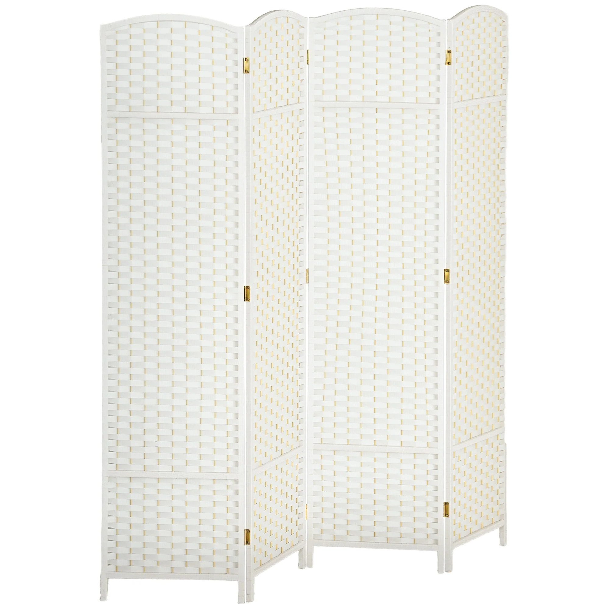 Paravent interieur en bois 4 panneaux 160 x 170 cm séparateur de pièce pliable avec finition tissée, closion de séparation pour salon, chambre à coucher, maison, blanc - Image 11