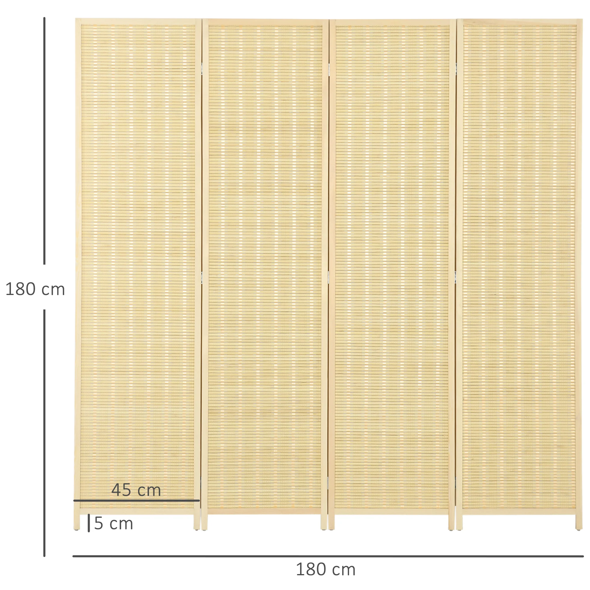 Paravent interieur en bois 4 panneaux 180 x 180 cm séparateur de pièce pliable cloison de séparation pour salon chambre à coucher maison, bois naturel - Image 4