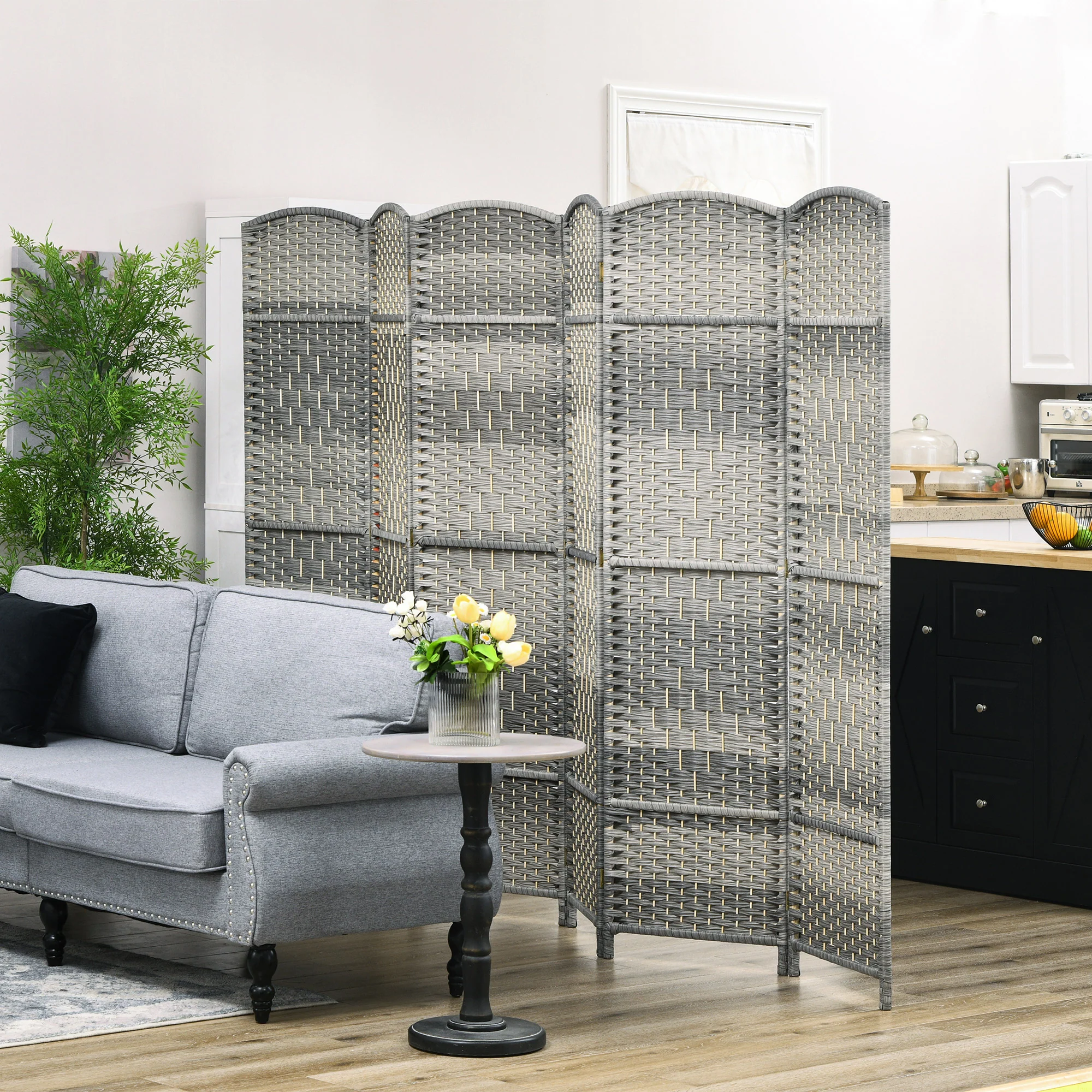 Paravent intérieur en bois, 6 panneaux, 270 x 180 cm, séparateur de pièce pliable, pour salon, chambre à coucher, maison, gris mélangé - Image 3
