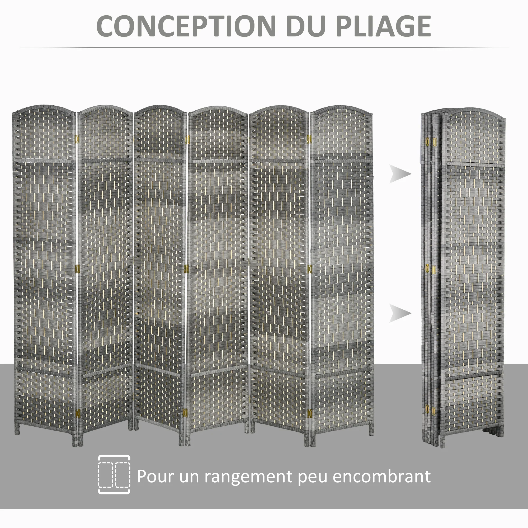 Paravent intérieur en bois, 6 panneaux, 270 x 180 cm, séparateur de pièce pliable, pour salon, chambre à coucher, maison, gris mélangé - Image 5