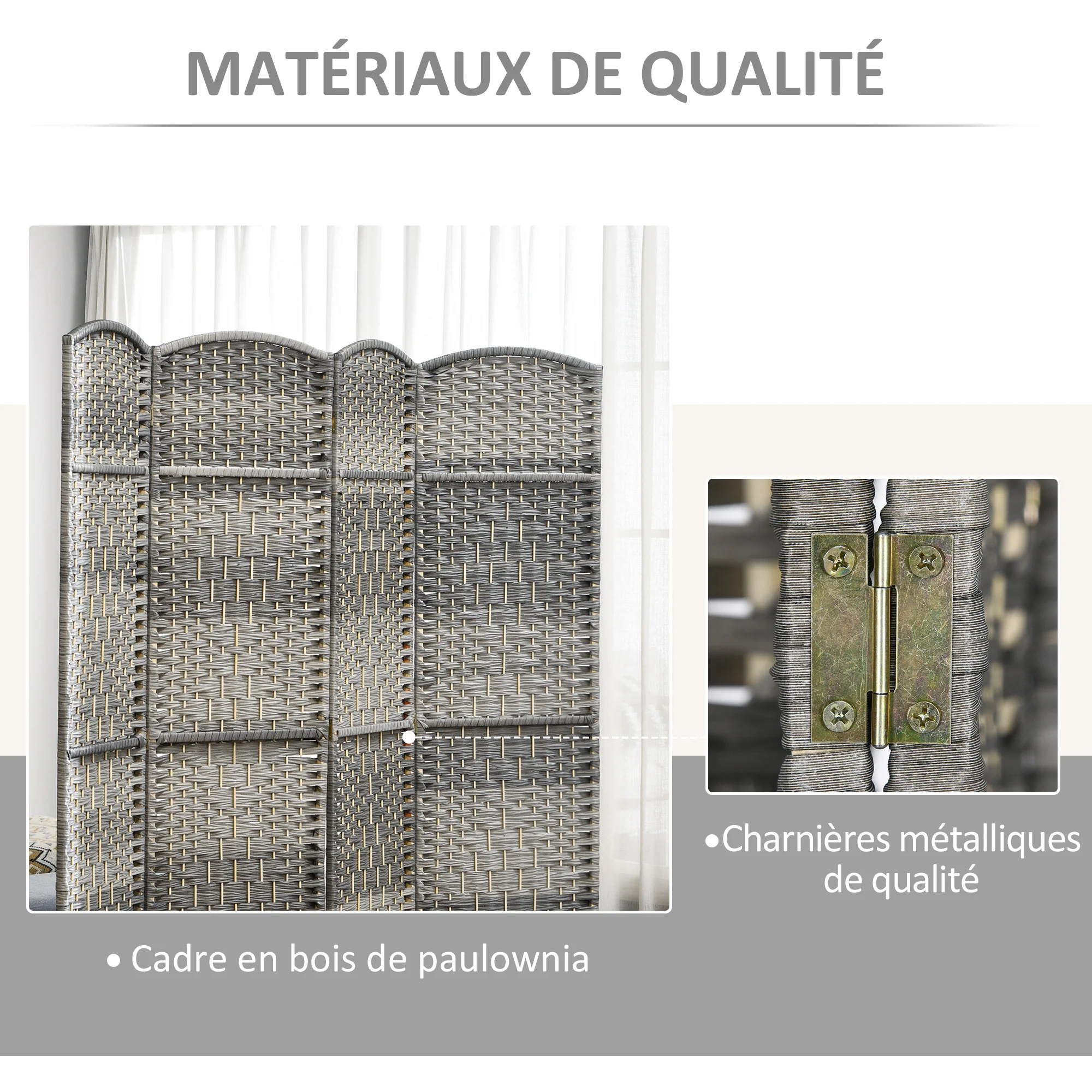 Paravent intérieur en bois, 6 panneaux, 270 x 180 cm, séparateur de pièce pliable, pour salon, chambre à coucher, maison, gris mélangé - Image 7