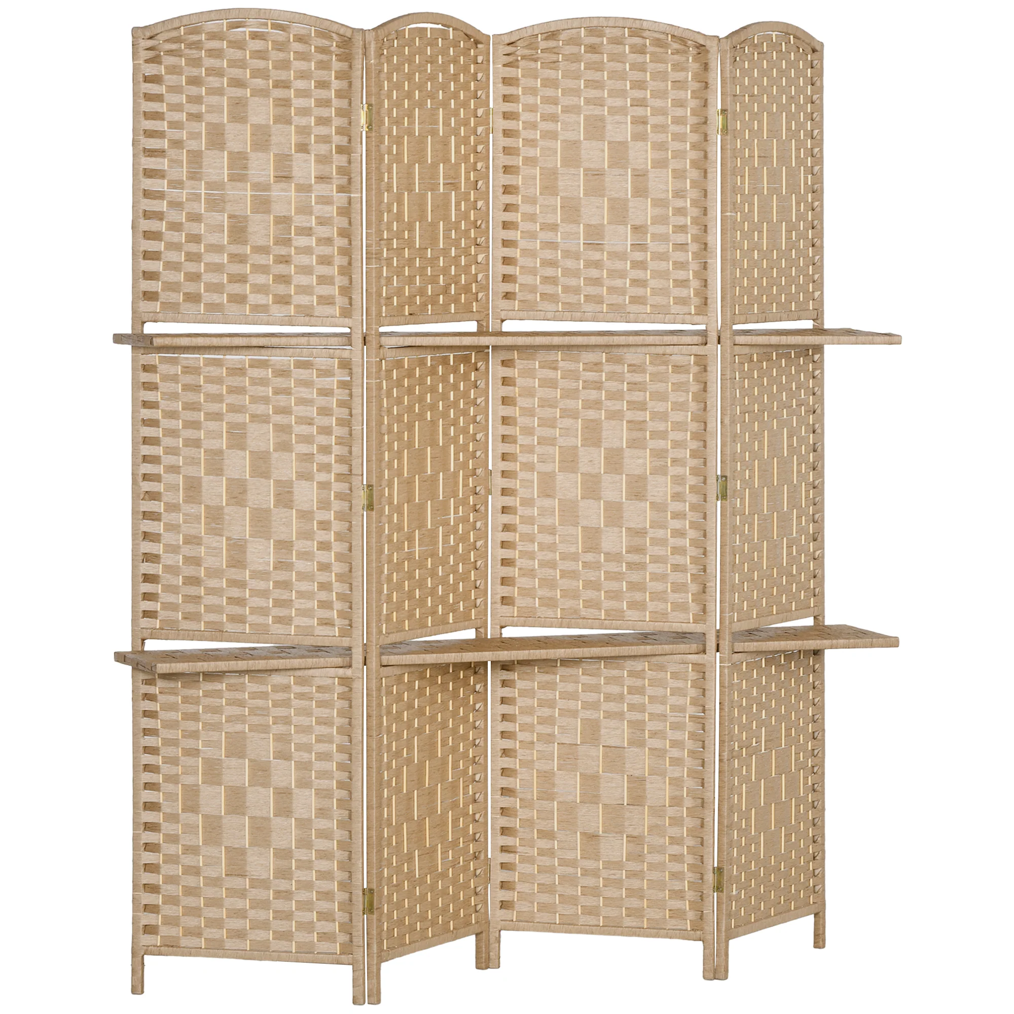 Paravent séparateur de pièce 4 panneaux 160 x170 cm avec 2 étagères, pliable, en bois pour le bureau, salon, chambre, bois naturel - Image 2