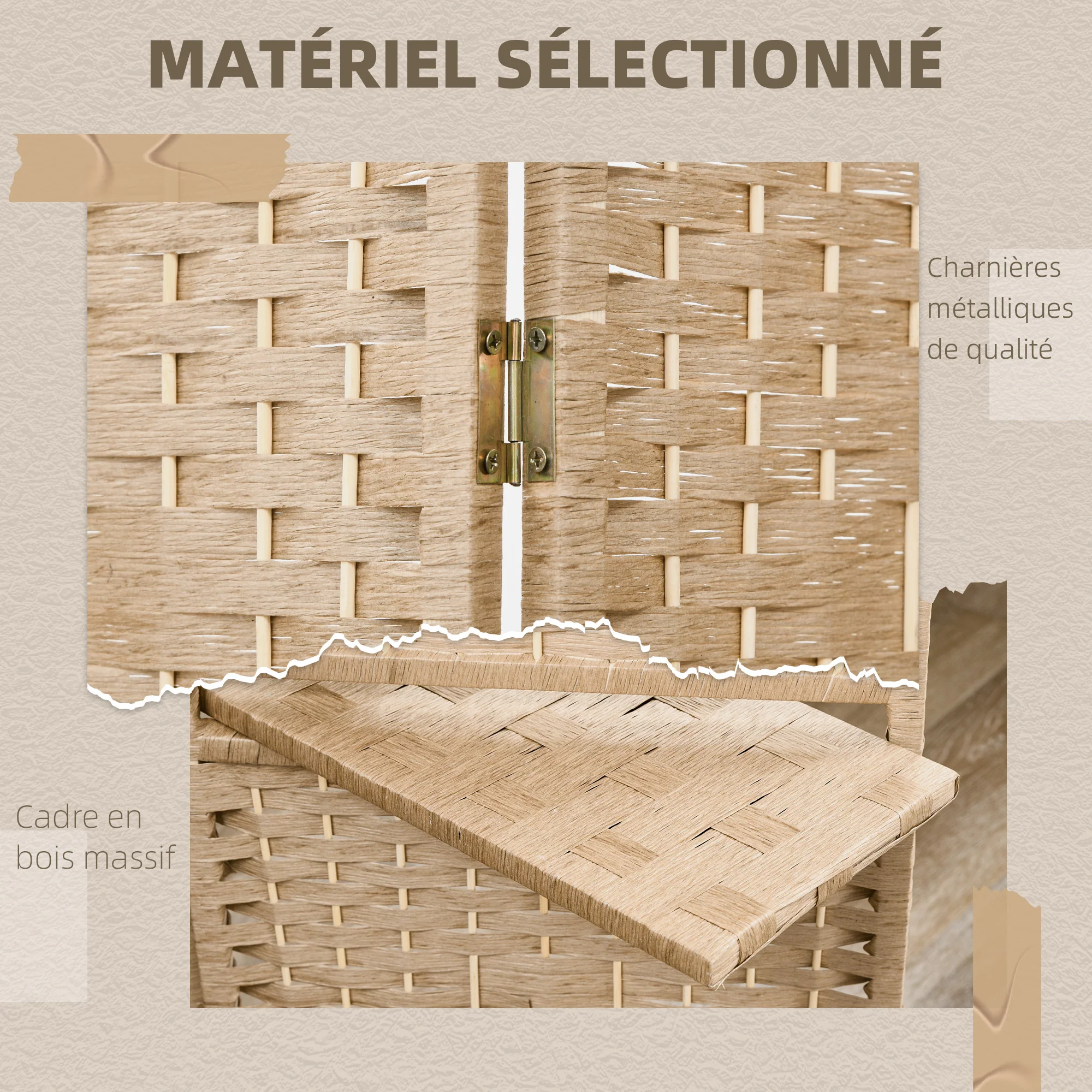 Paravent séparateur de pièce 4 panneaux 160 x170 cm avec 2 étagères, pliable, en bois pour le bureau, salon, chambre, bois naturel - Image 8